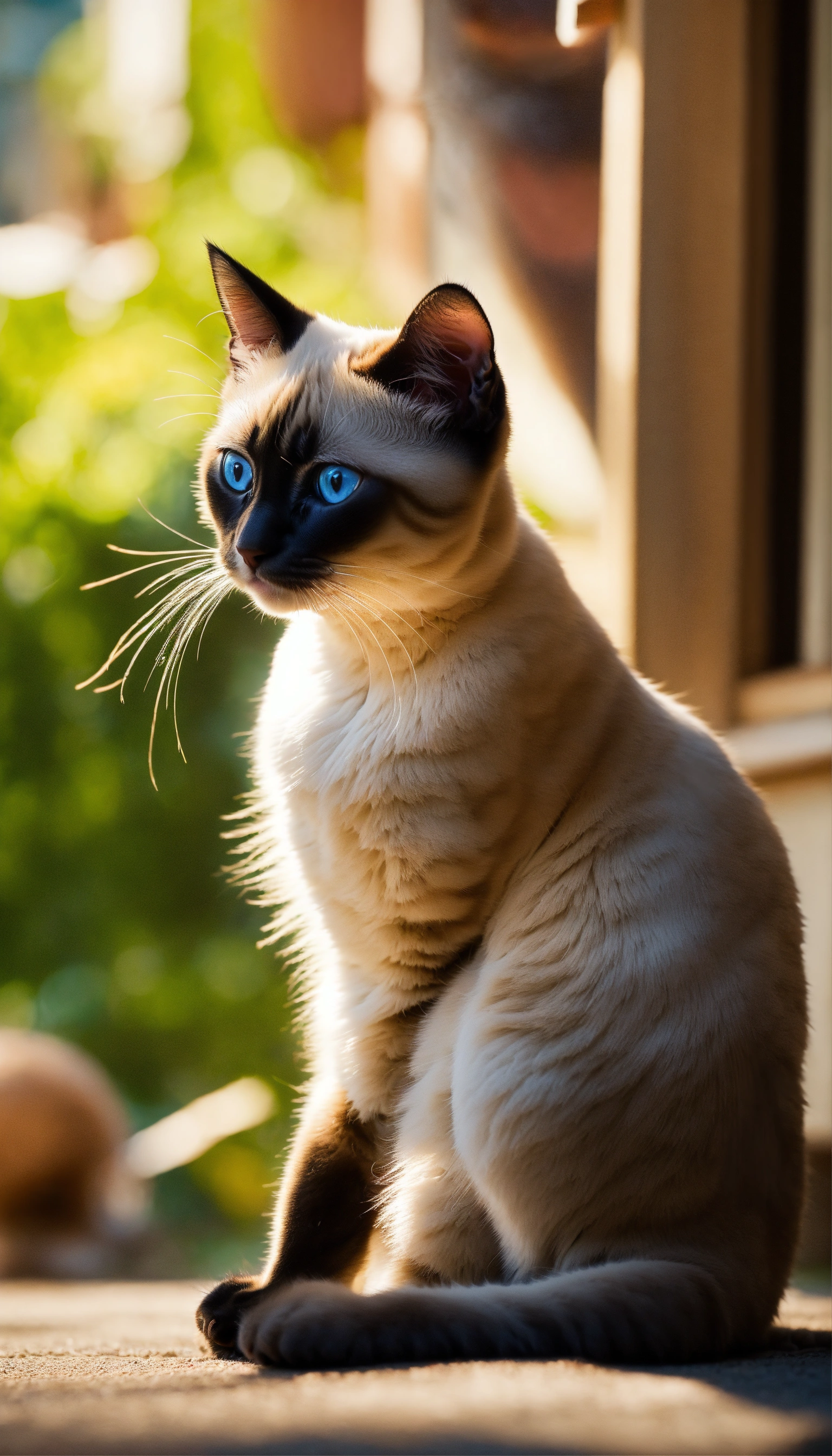 Lexica - On a bright sunny day, there is a beautiful little Siamese cat ...