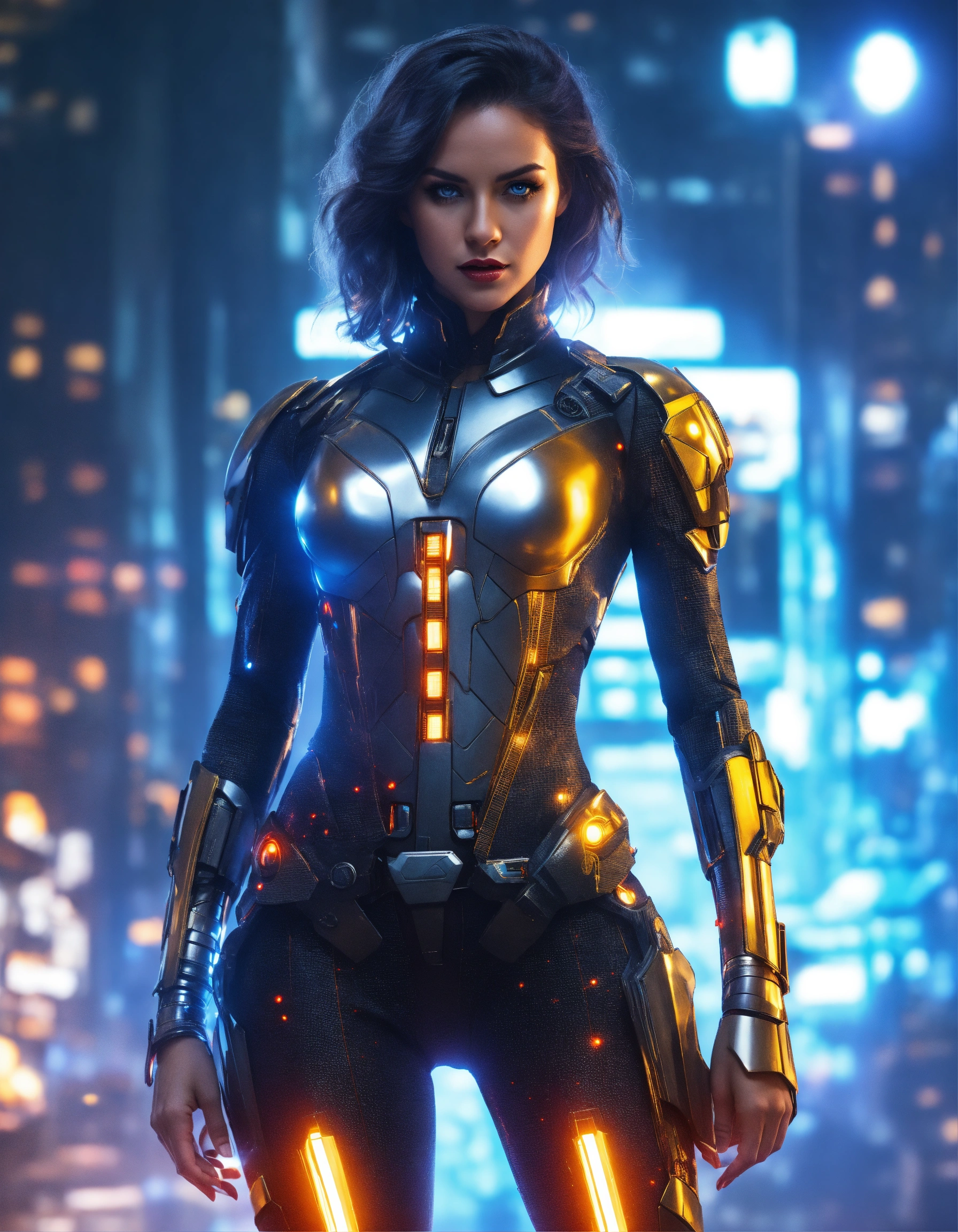 Lexica - Full body shot of beautiful evil cyborg superheroine woman in ...