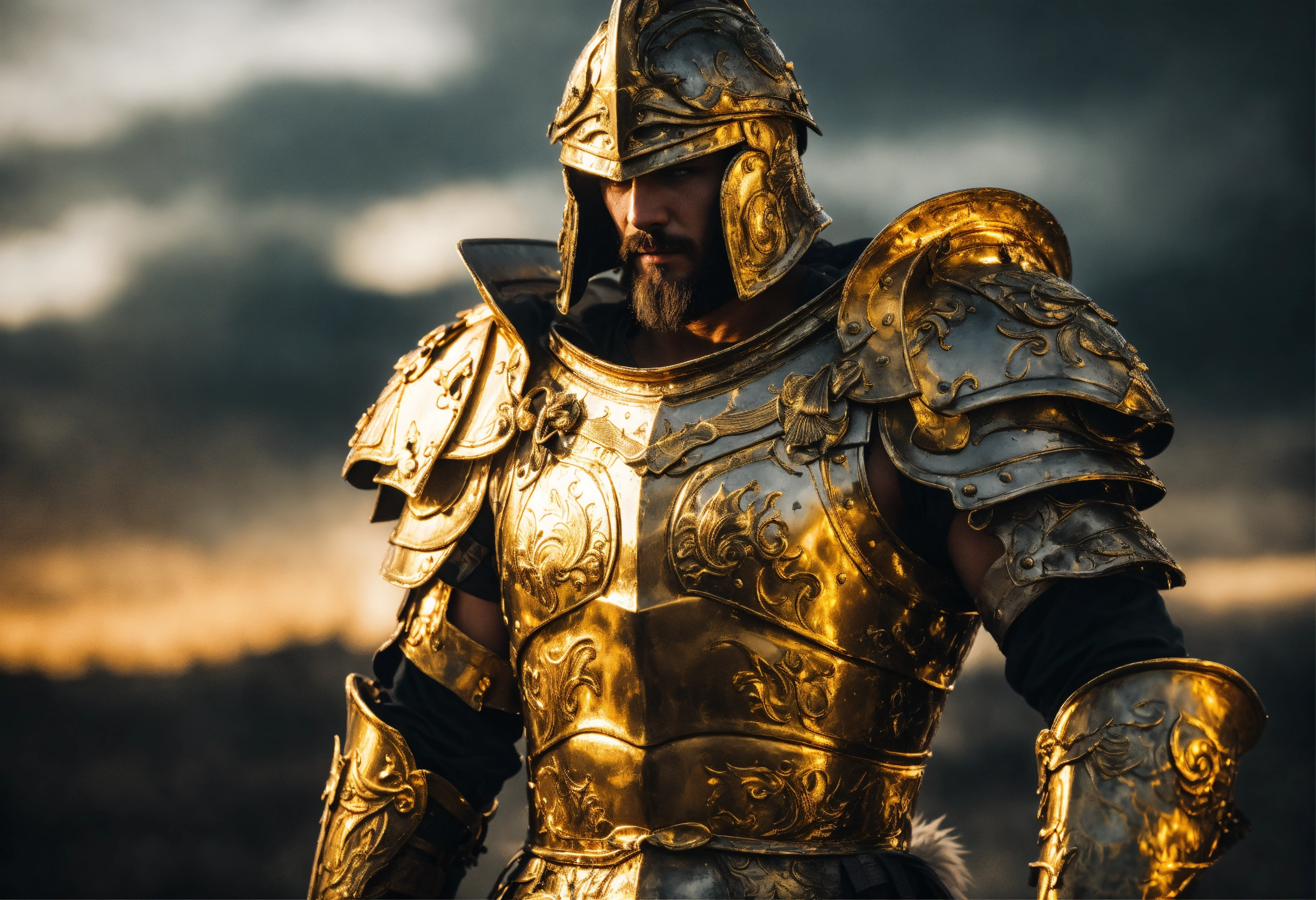 Lexica - Epic god warrior in golden armor in army of grey kinghts