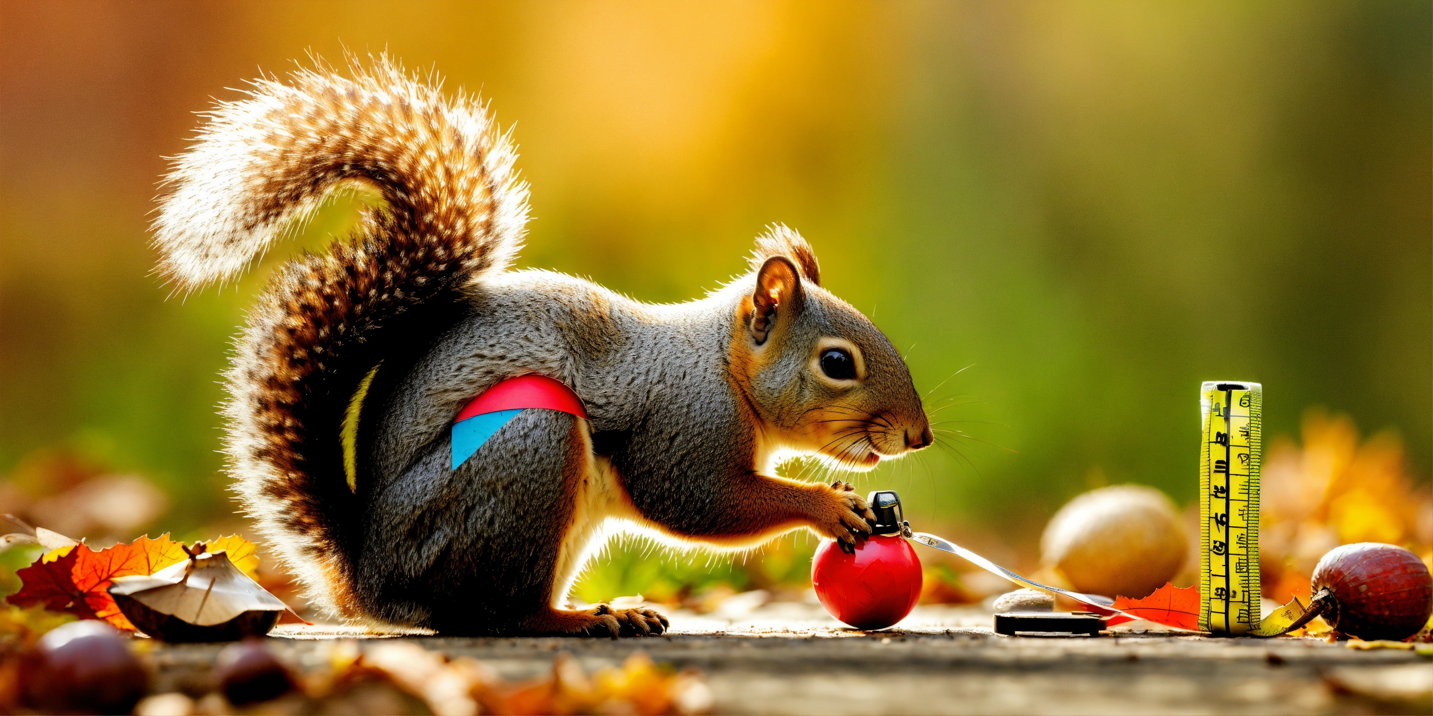 Lexica - A squirrel measuring the size of an acorn with a tiny tape ...