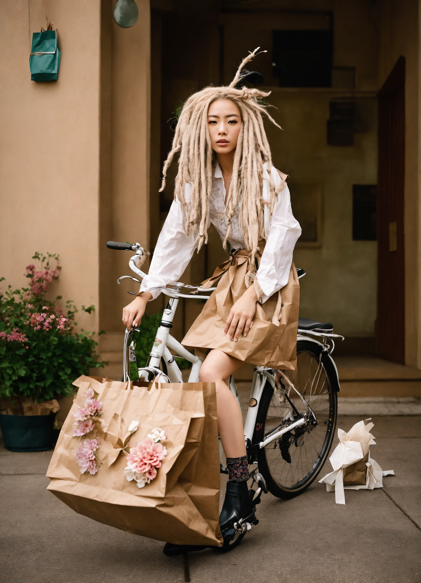 Lexica Hyper Realism Paper Bag Clouds Paper Bag Bicycle Albino Japanese Mexican Model With 