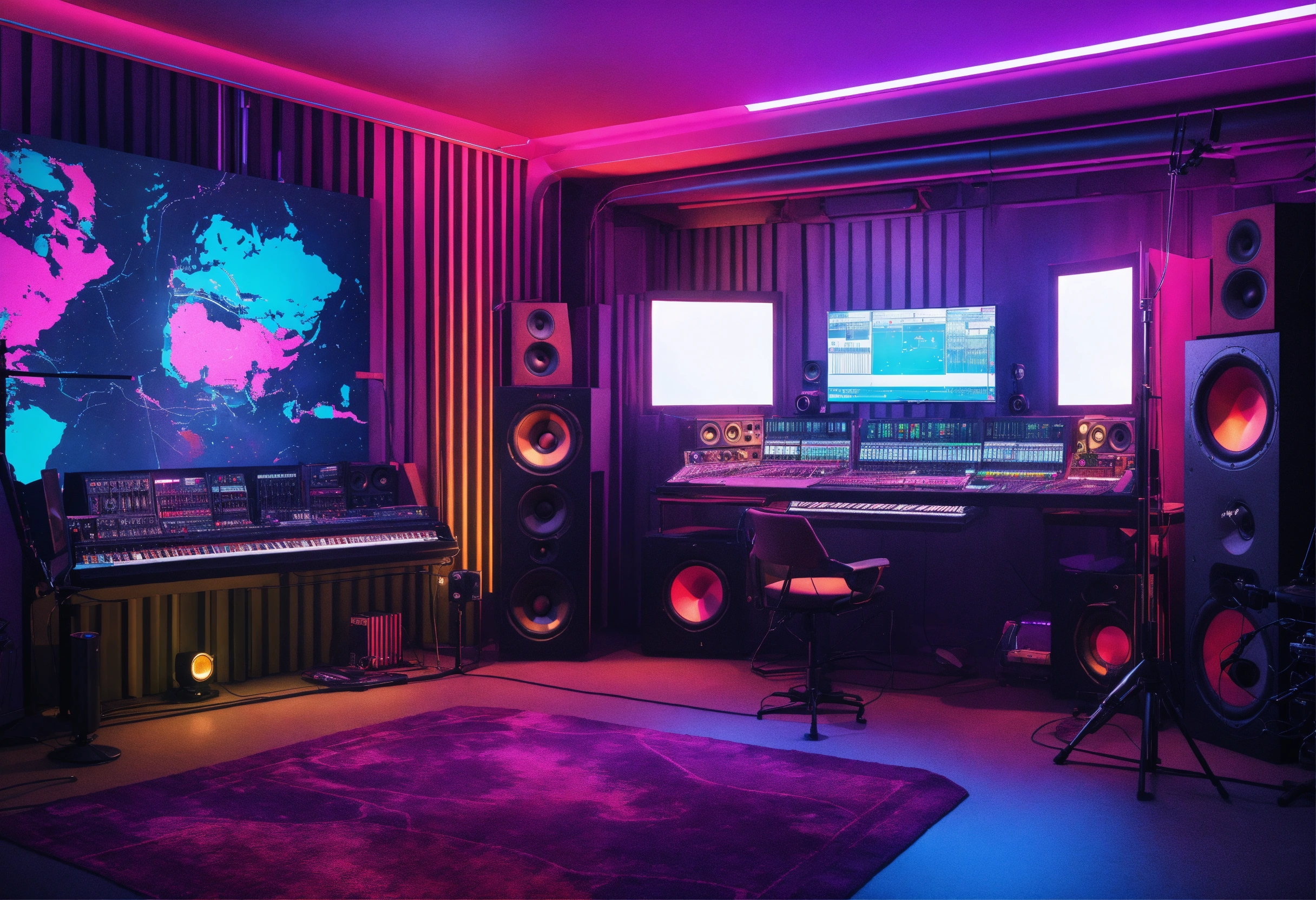 Lexica - Futuristic cyberpunk homey cozy recording studio, color, vivid ...