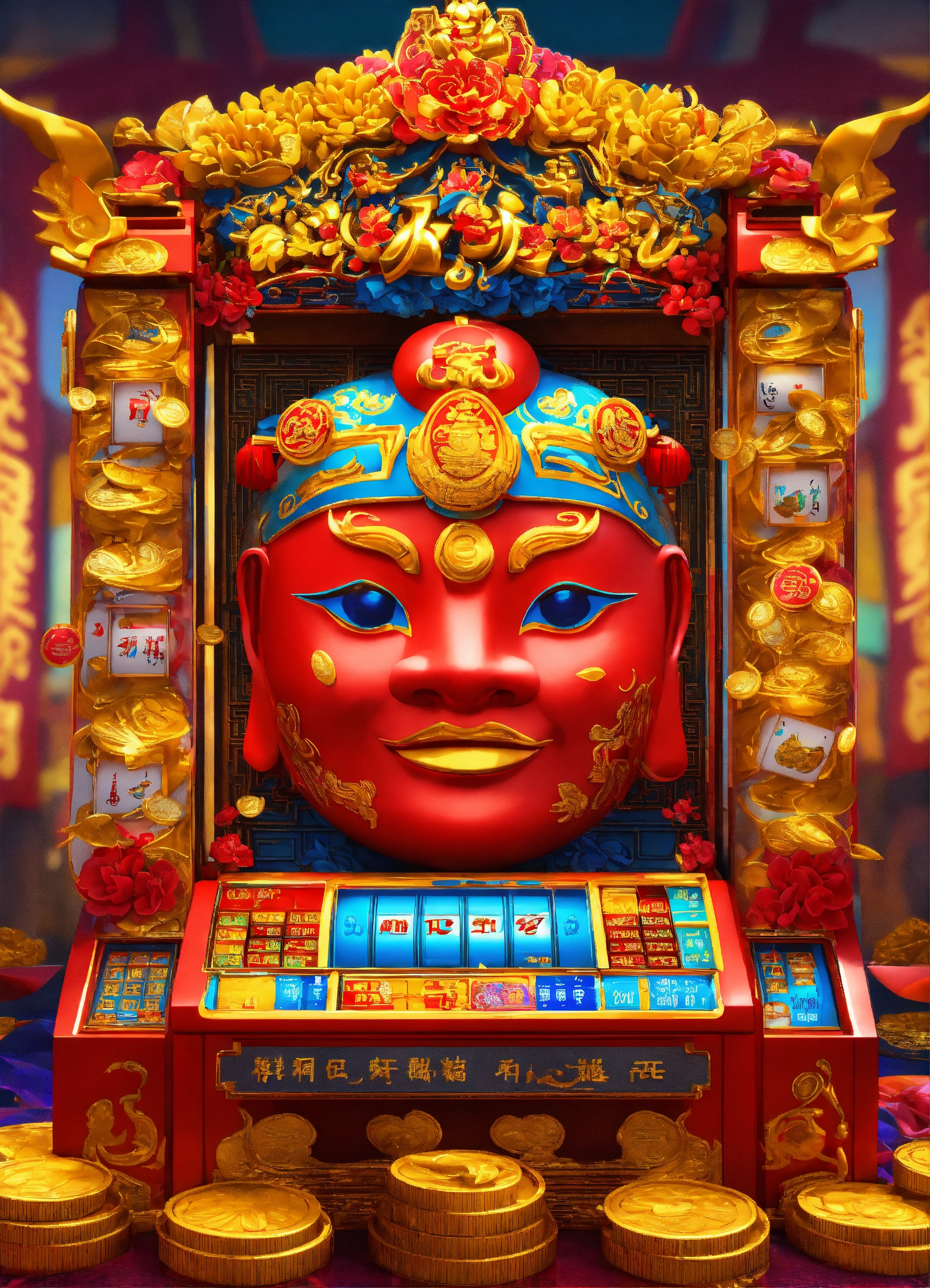 Lexica - 3D god of wealth (Chinese) slot machine game pop art