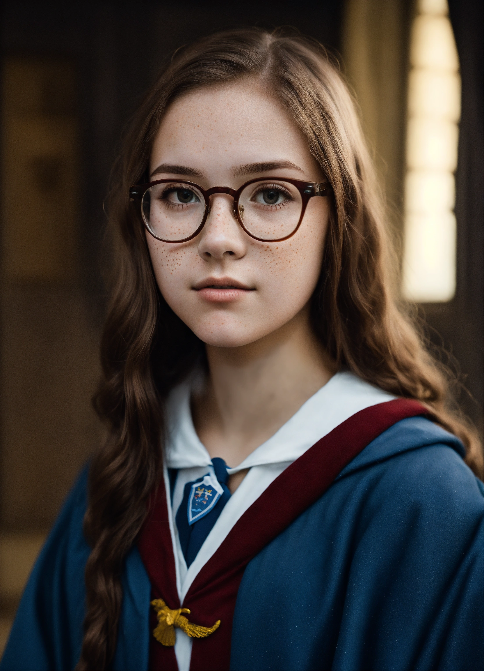 Lexica - A 14 years old girl who has glasses, brown hair and freckles ...