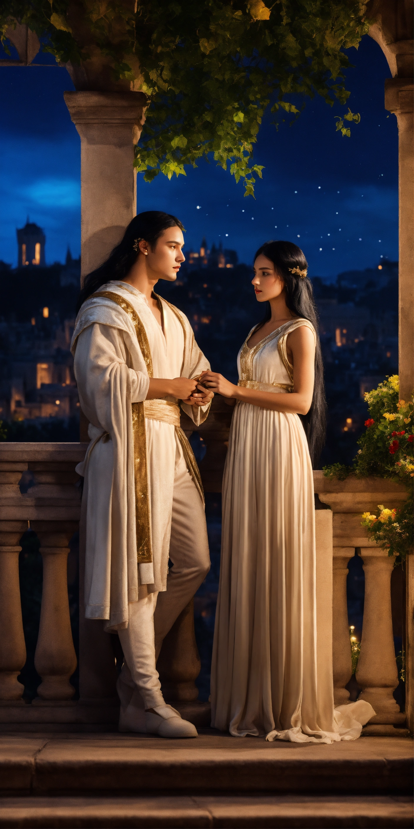 Lexica Very beautiful Romeo and Juliet couple at castle garden