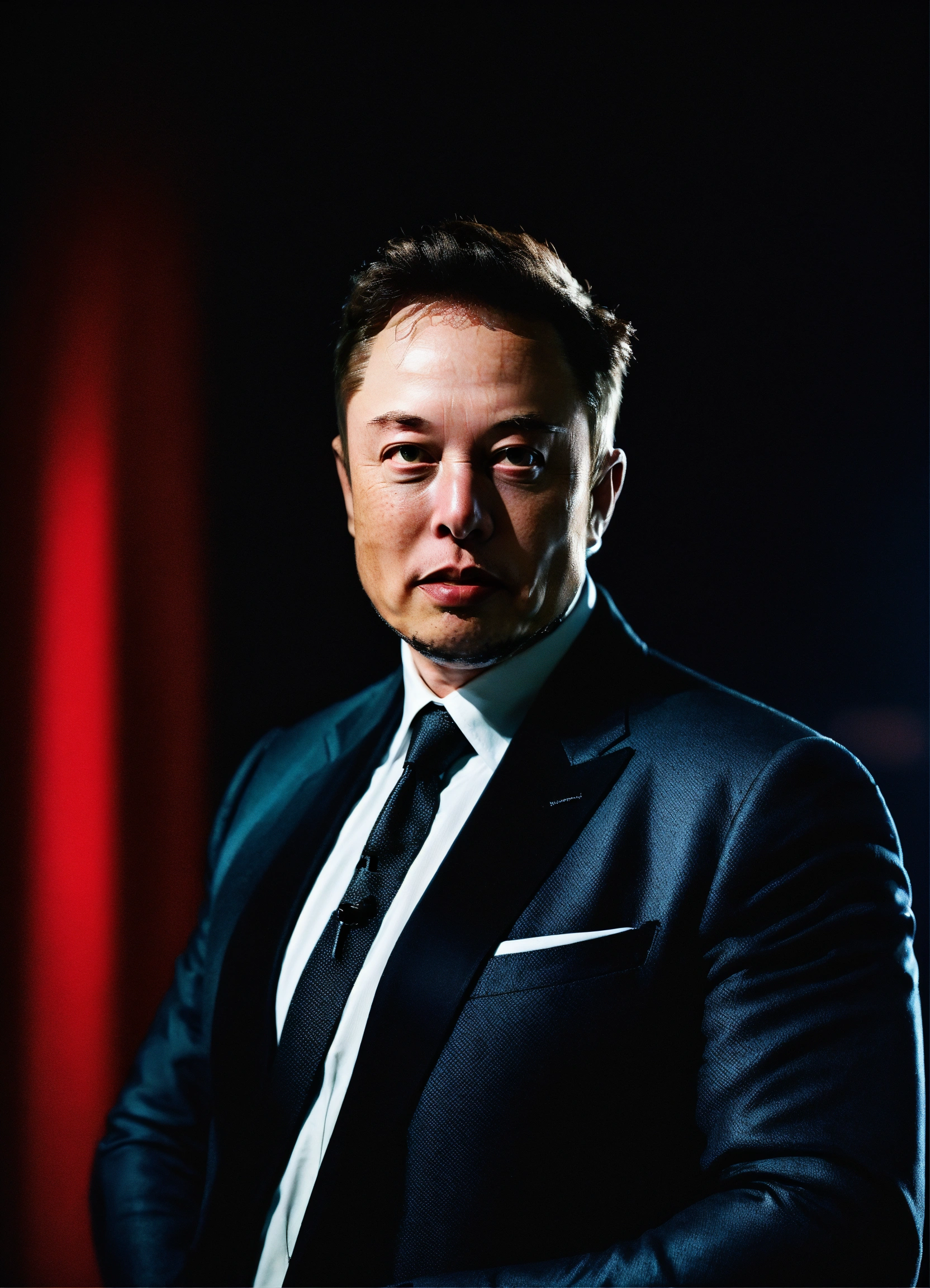 Lexica - Elon Musk, black background, evil.