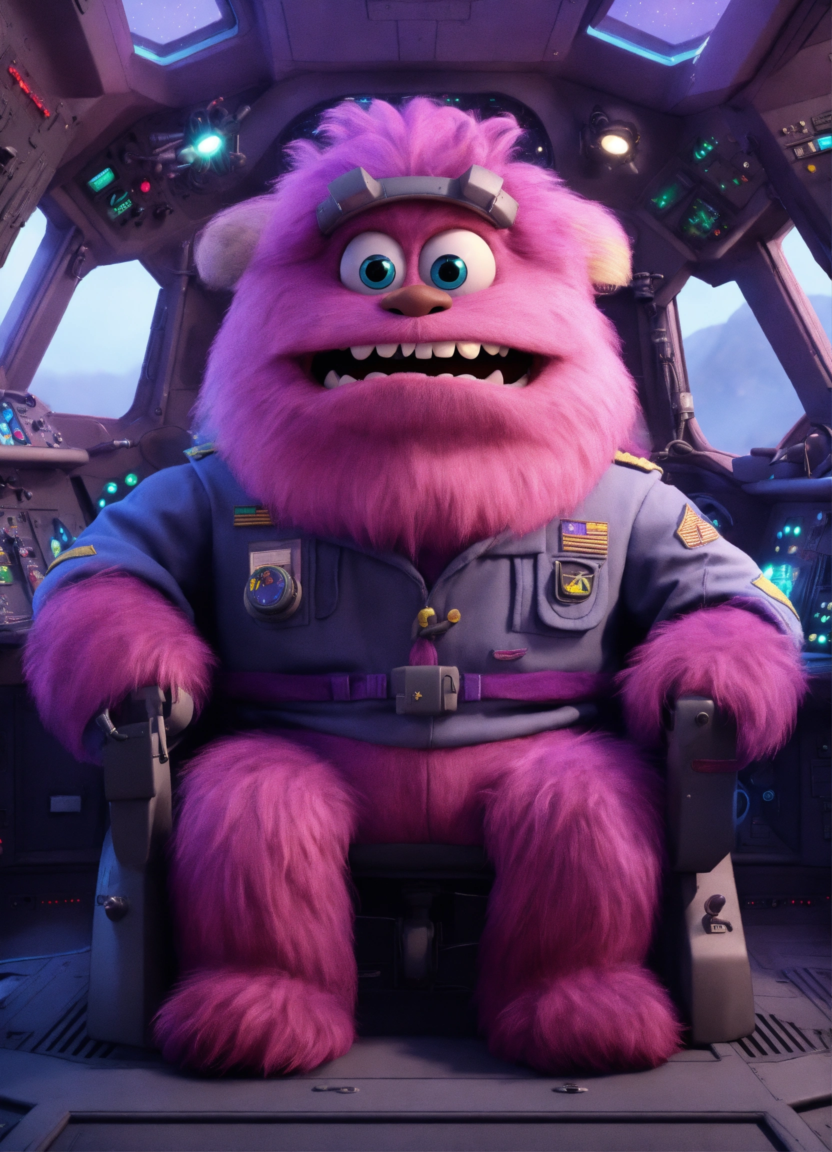 Lexica - Oversized huge pink and purple hairy grimace faced monster ...