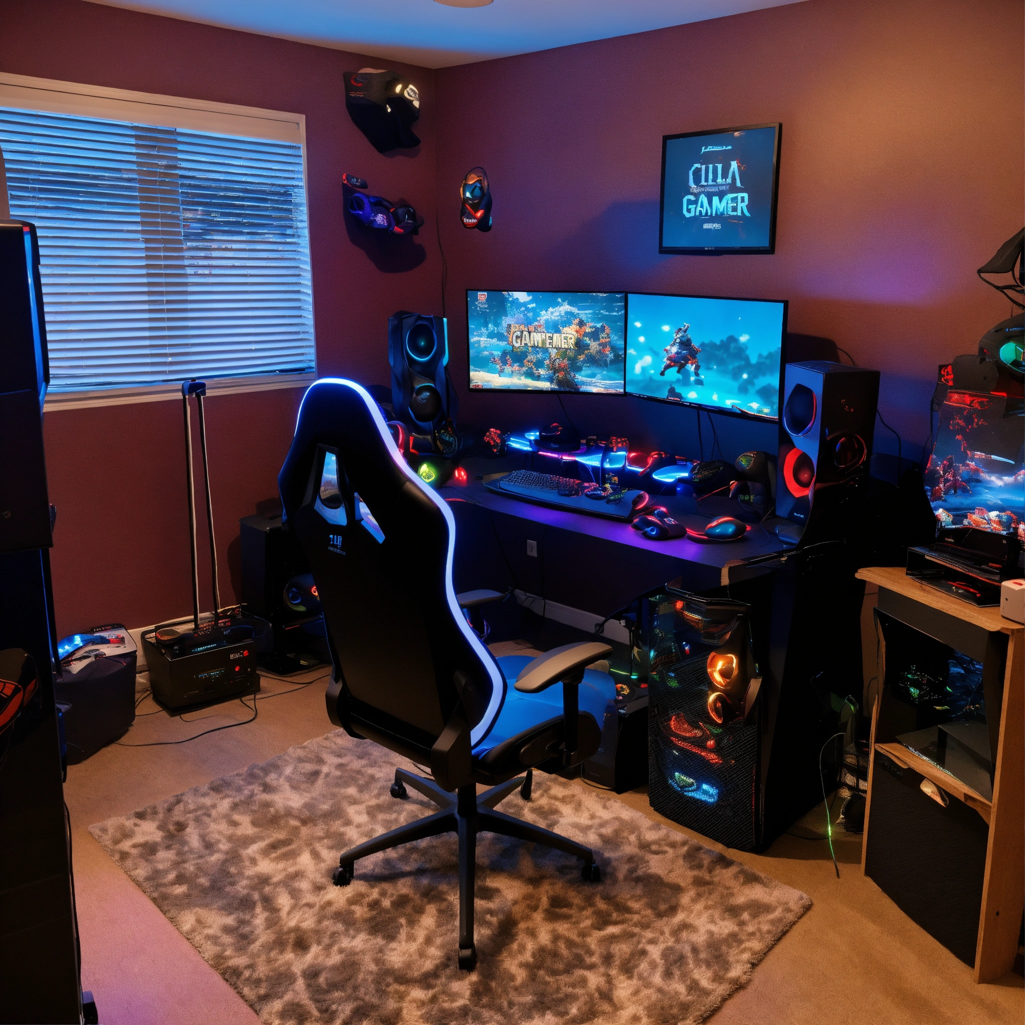 Lexica - A photo of a gamer's room with a gaming PC, a gaming chair ...