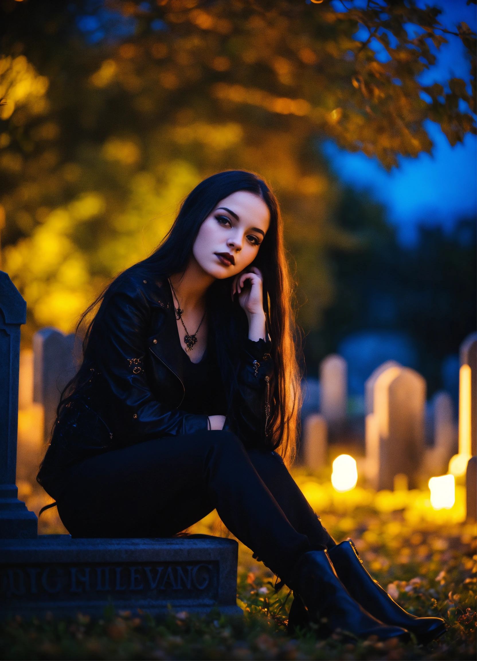 Lexica - A stunning young gothic girl sitting in the graveyard, hyper ...