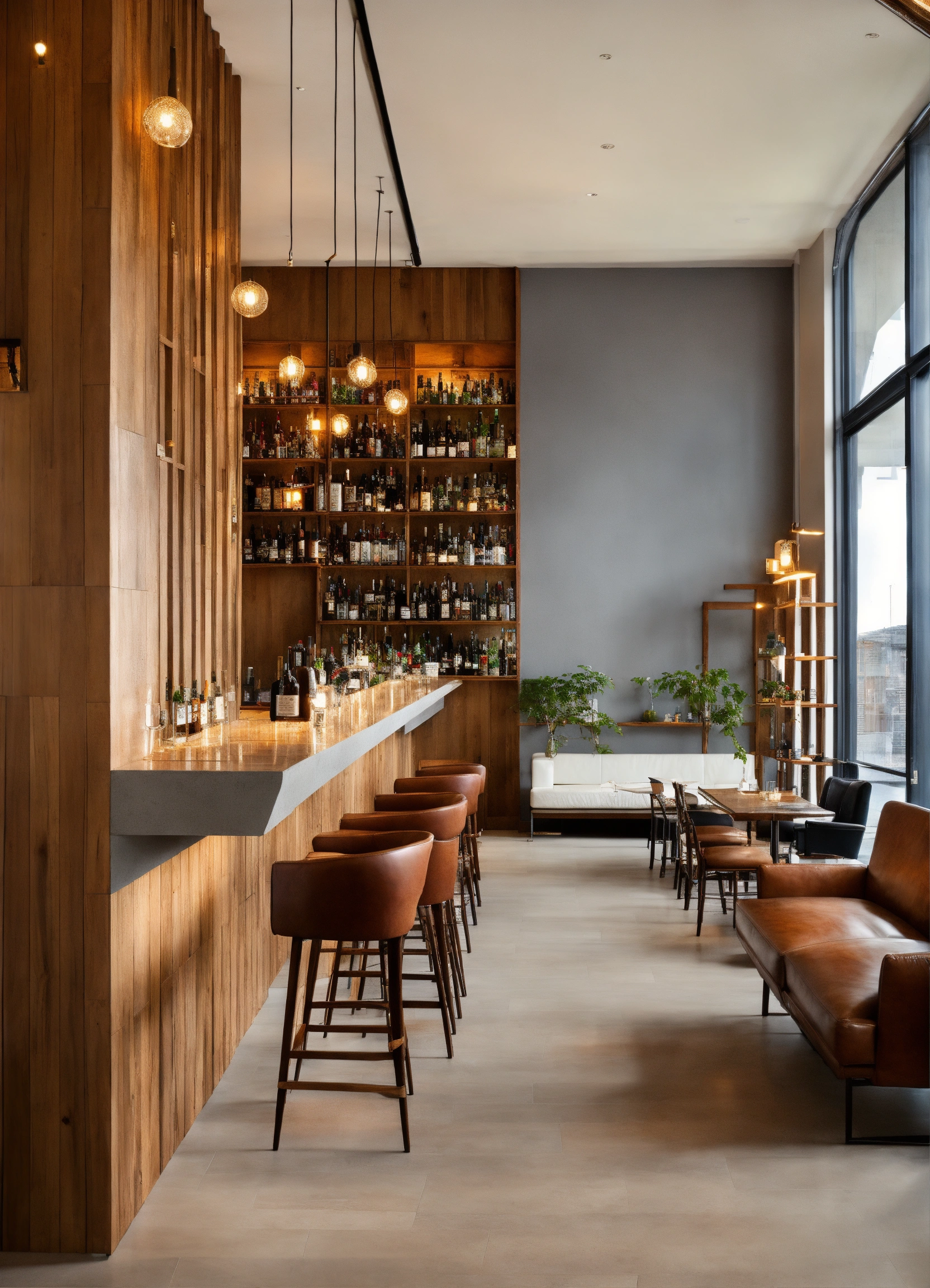 Lexica - Interior of the bar. Along the wall there is a tall wooden ...