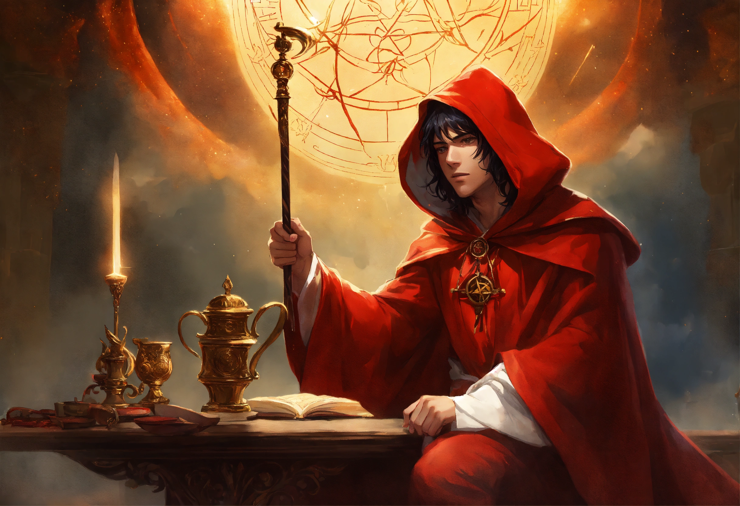 Lexica - A young male in the white robe and red cloak with one hand ...