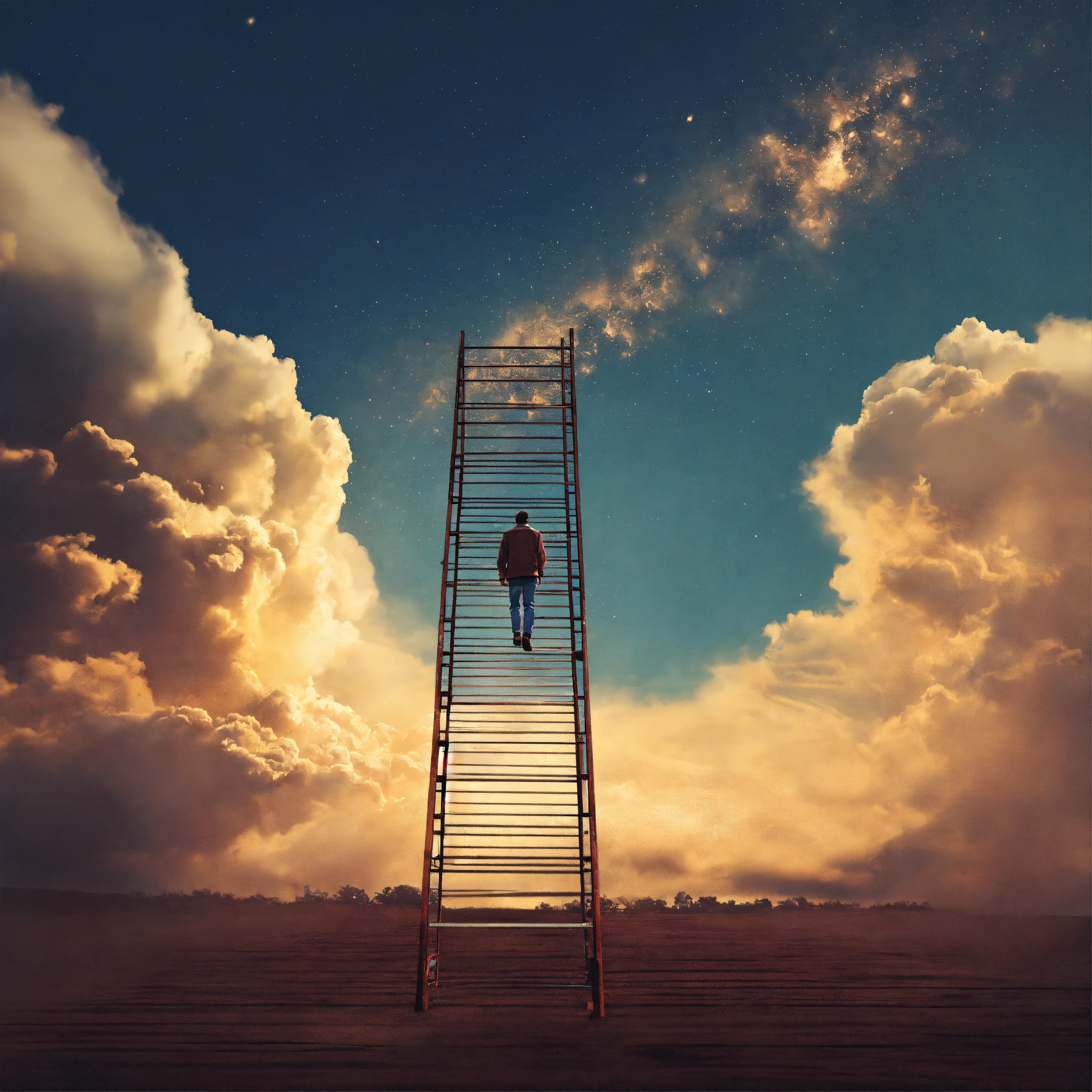 Lexica - A man walks up a ladder to the sky