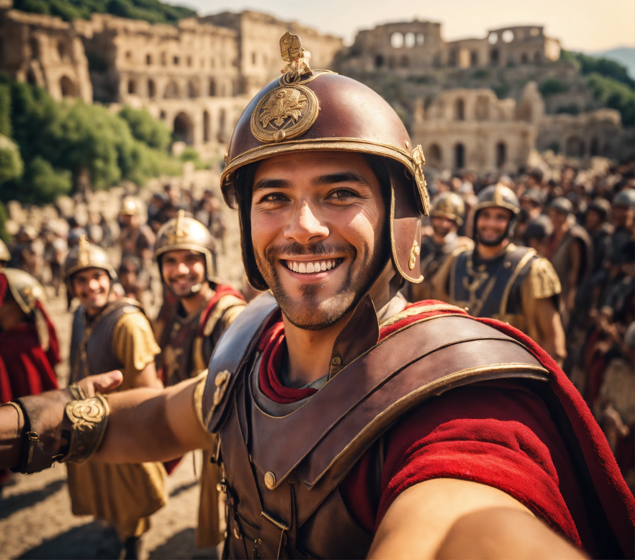 Lexica - Roman soldier guard smiling holding peace sign in front of ...