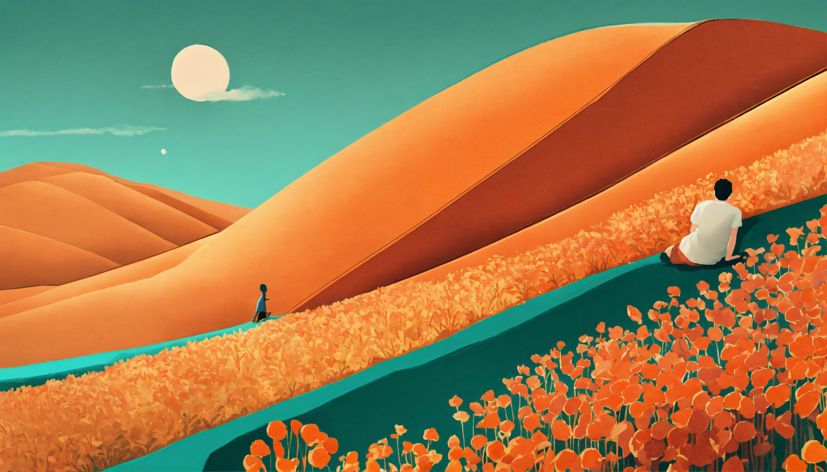Lexica - Person lying on a hill, paper ball rolling down the hill ...