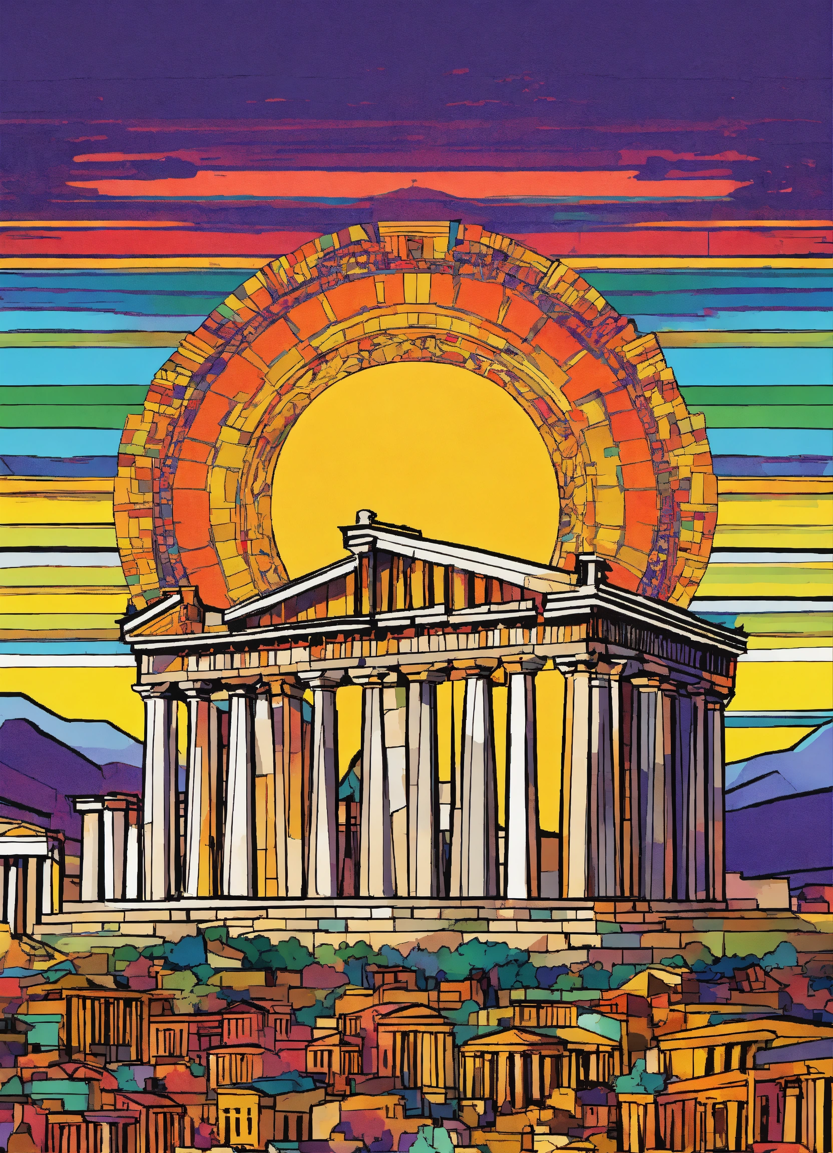 Lexica - Acropolis athens glare, multicolor, white background, no ...