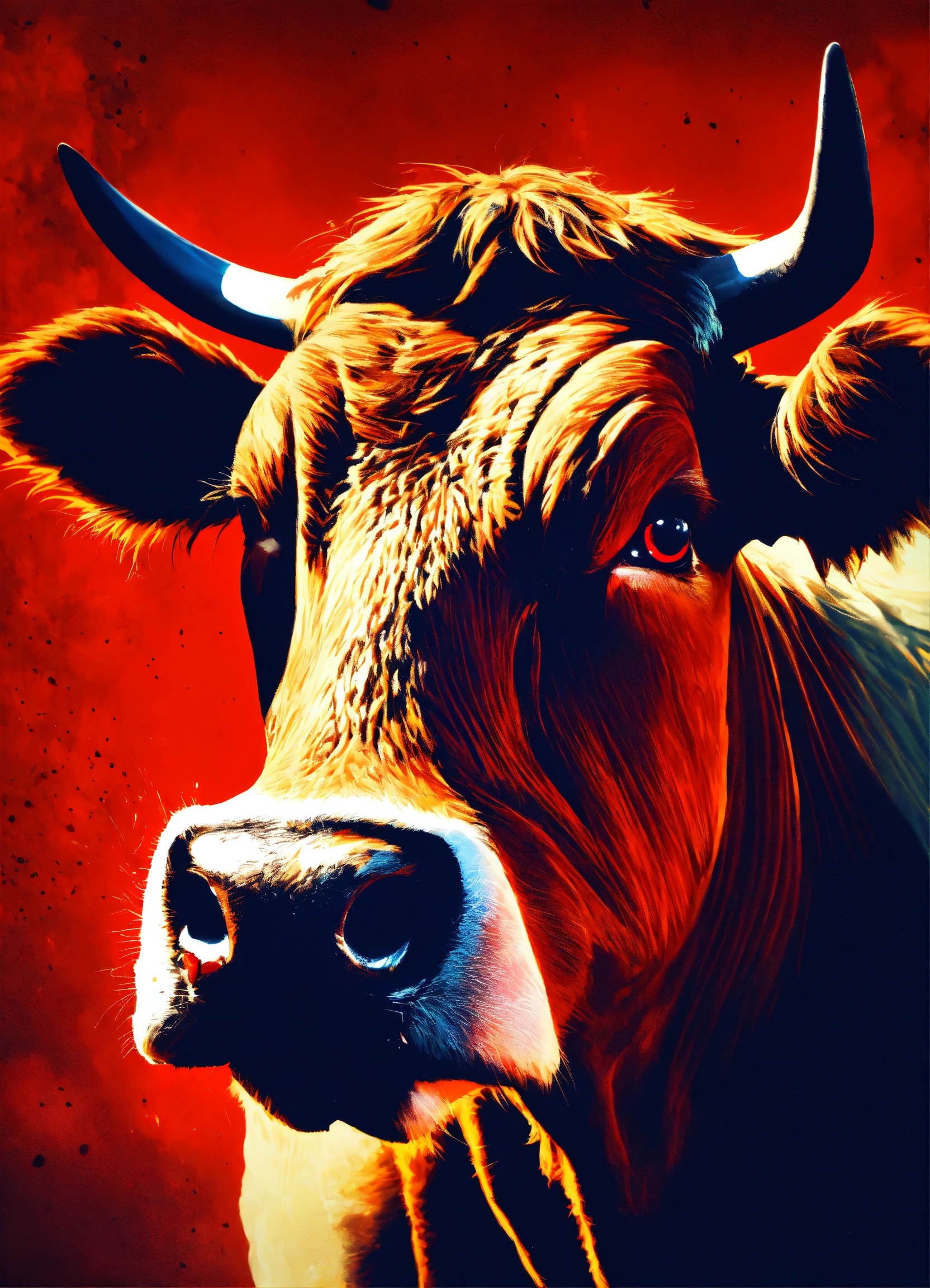 Lexica - 32k,a really angry upset snarling cow raging at the viewer ...