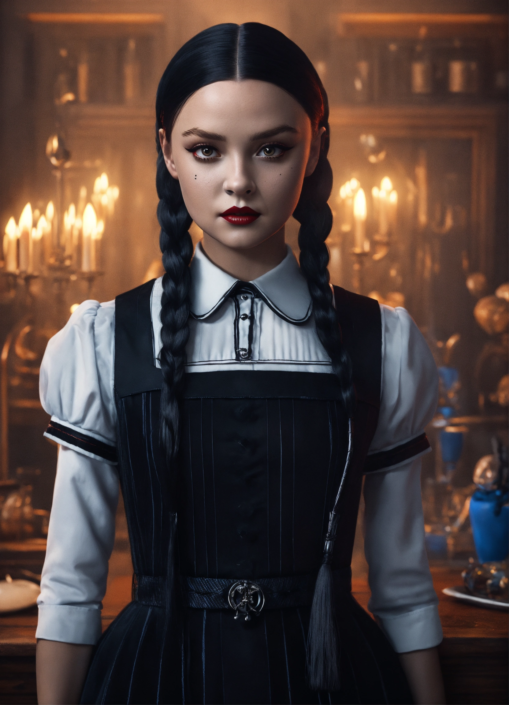 Lexica - Photorealistic, wednesday addams with her friend thing, fierce ...