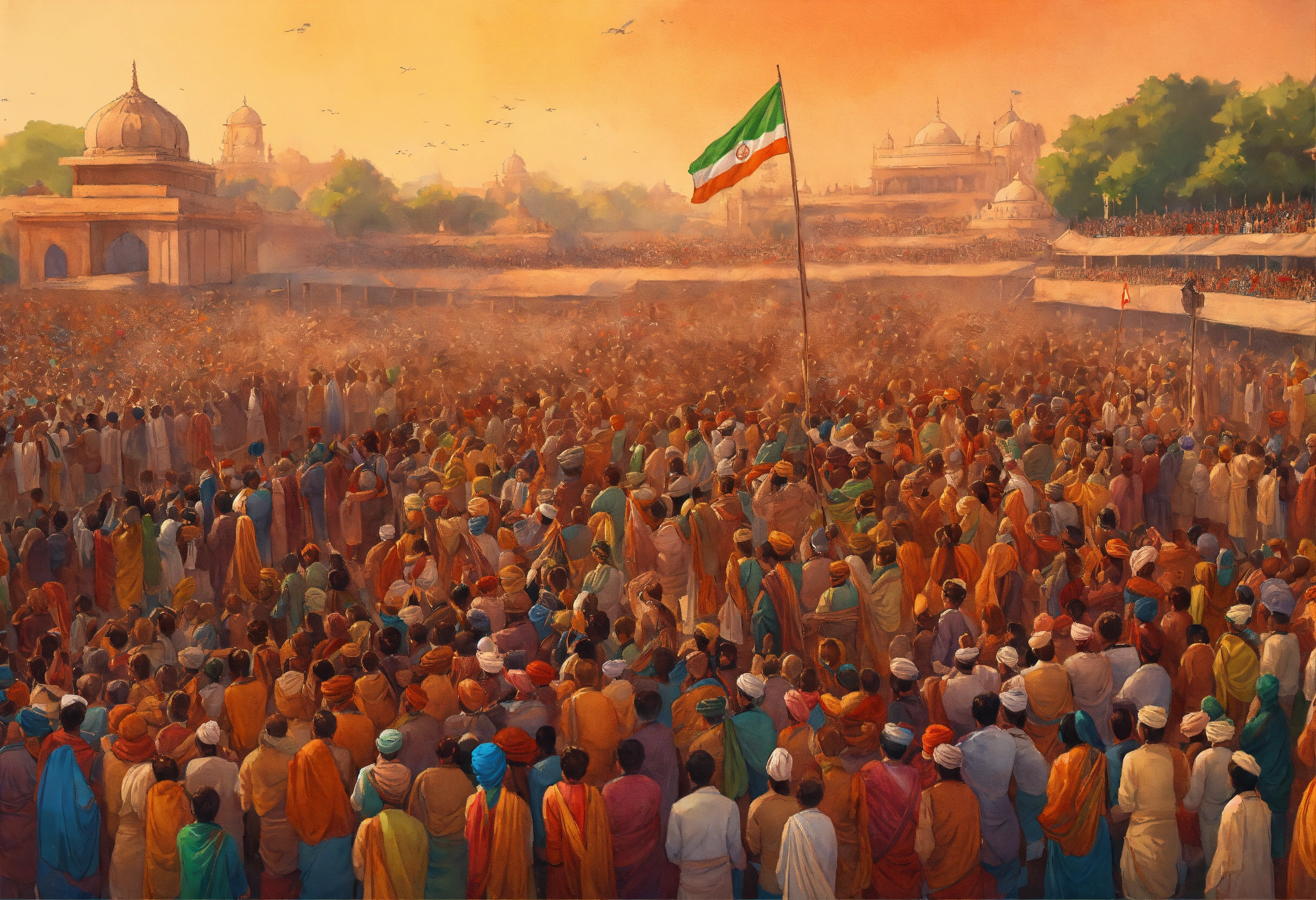 Lexica - A hand drawn painting of a large gathering of Indian people ...