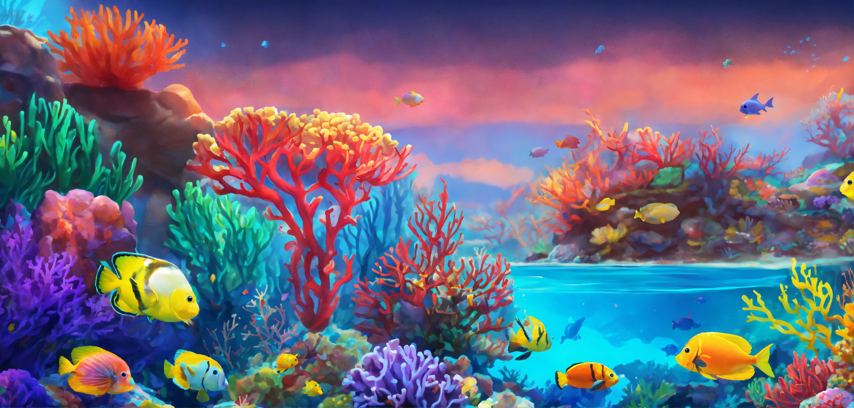 Lexica - 2d cartoon undewater coral reef, bright, vivid colors ...