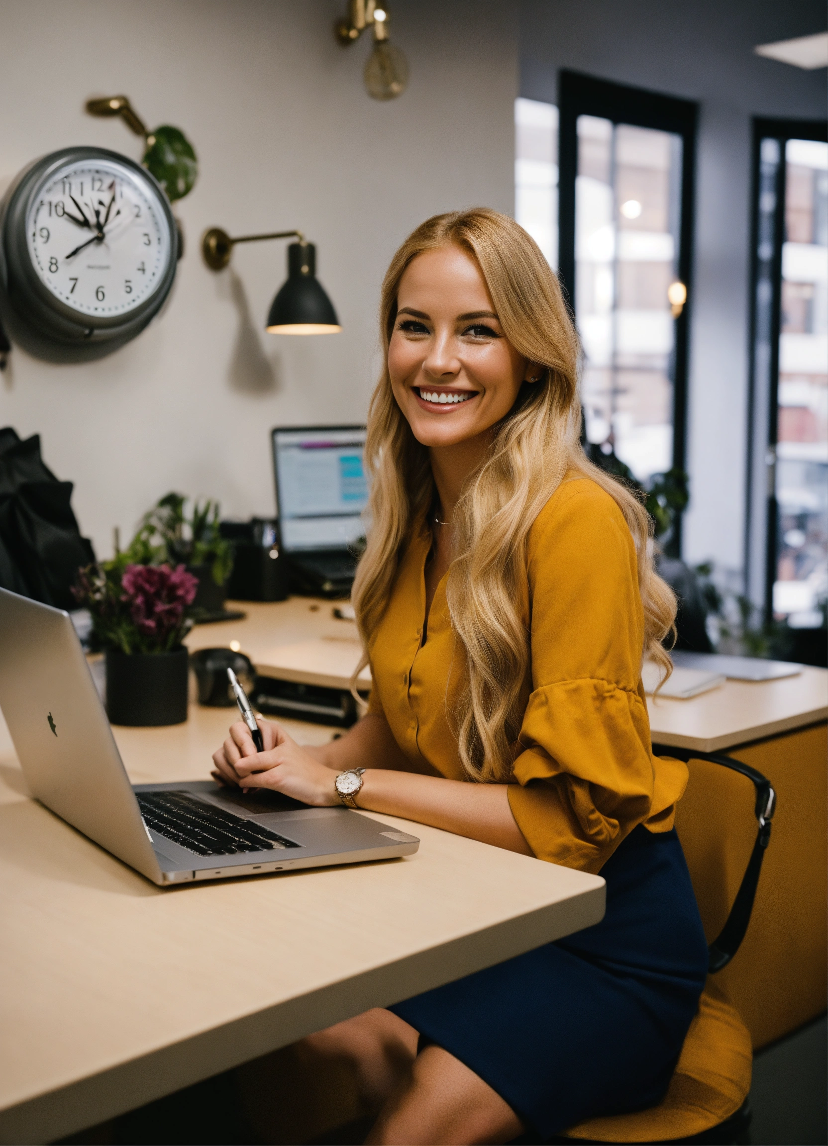 Lexica - A candid photo of a woman smiling with long blonde hair ...