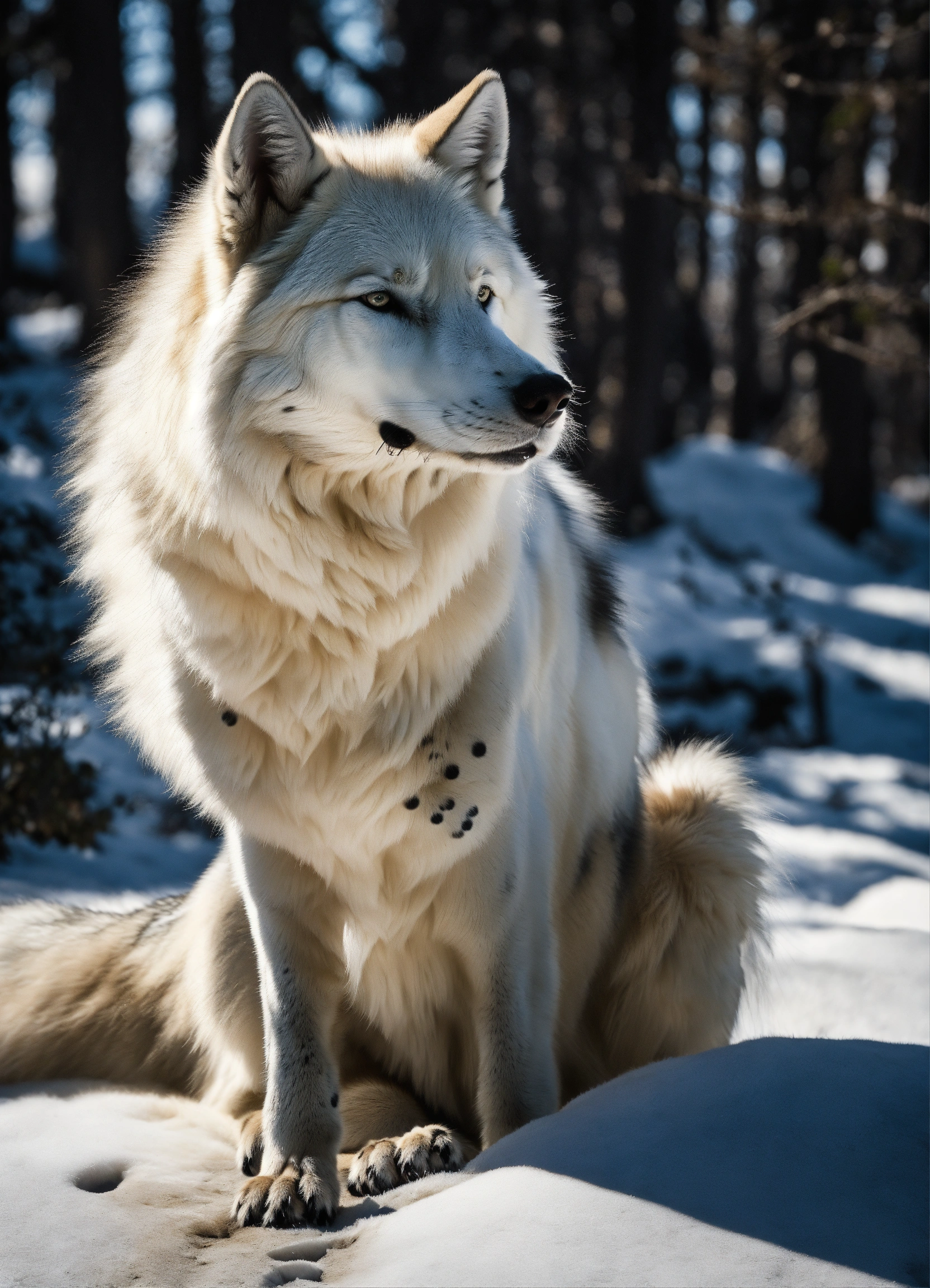 Lexica - A white wolf with a black spot on its chest, spreading out in ...