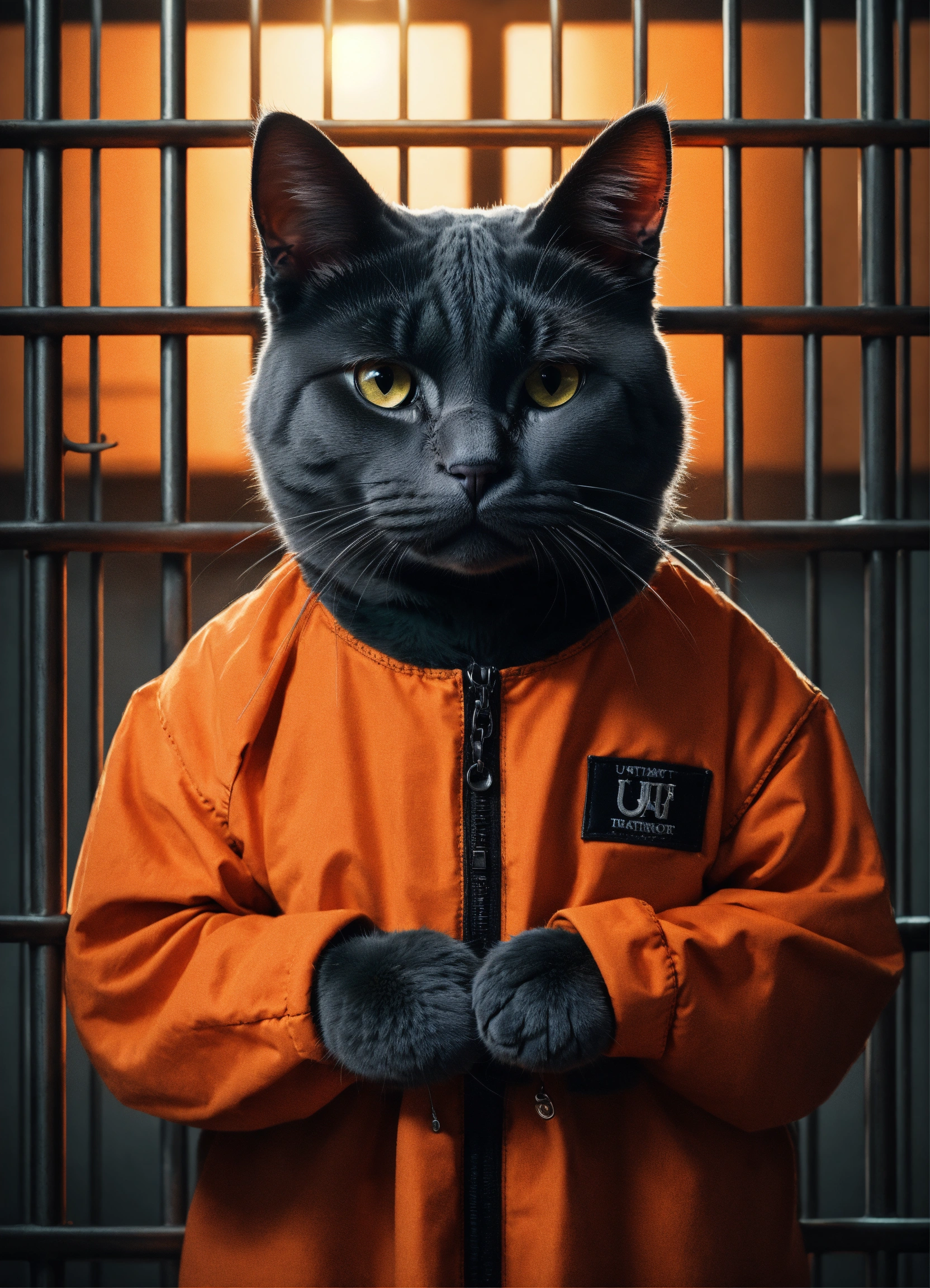 Lexica - Dark aesthetic, a cute cat wearing an inmate orange jumpsuit ...