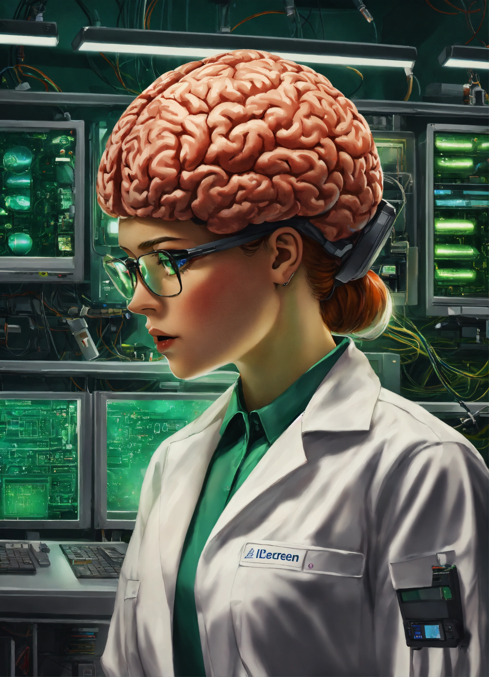 Lexica - In the center of the room, a colossal human brain is ...