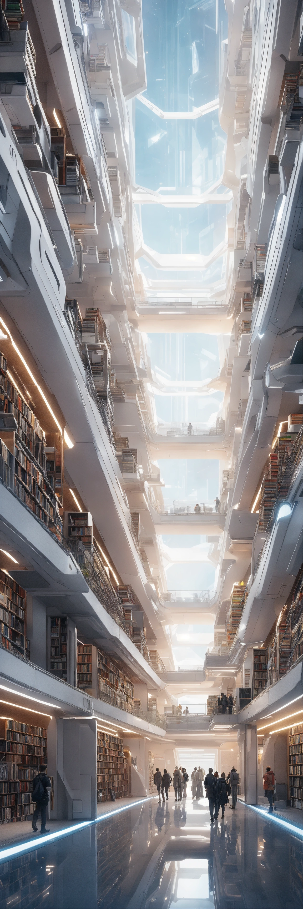 Lexica - An extremely tall sci-fi library in the interior of a ...