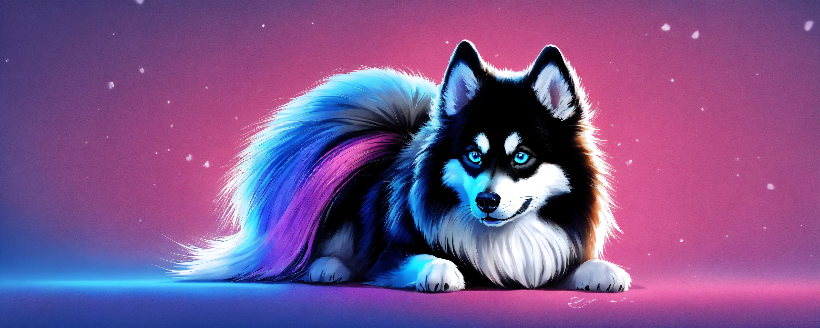 Lexica - A full body image of a pomsky black and white with long hair ...
