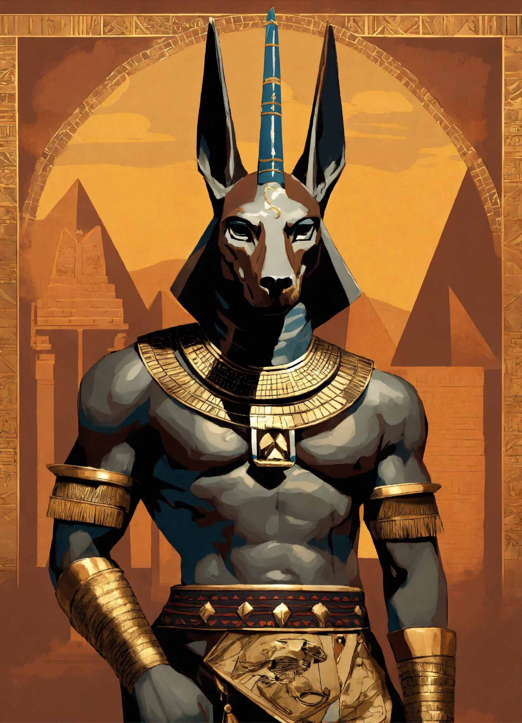 Lexica - Anubis head looking to the side in traditional waist-length ...