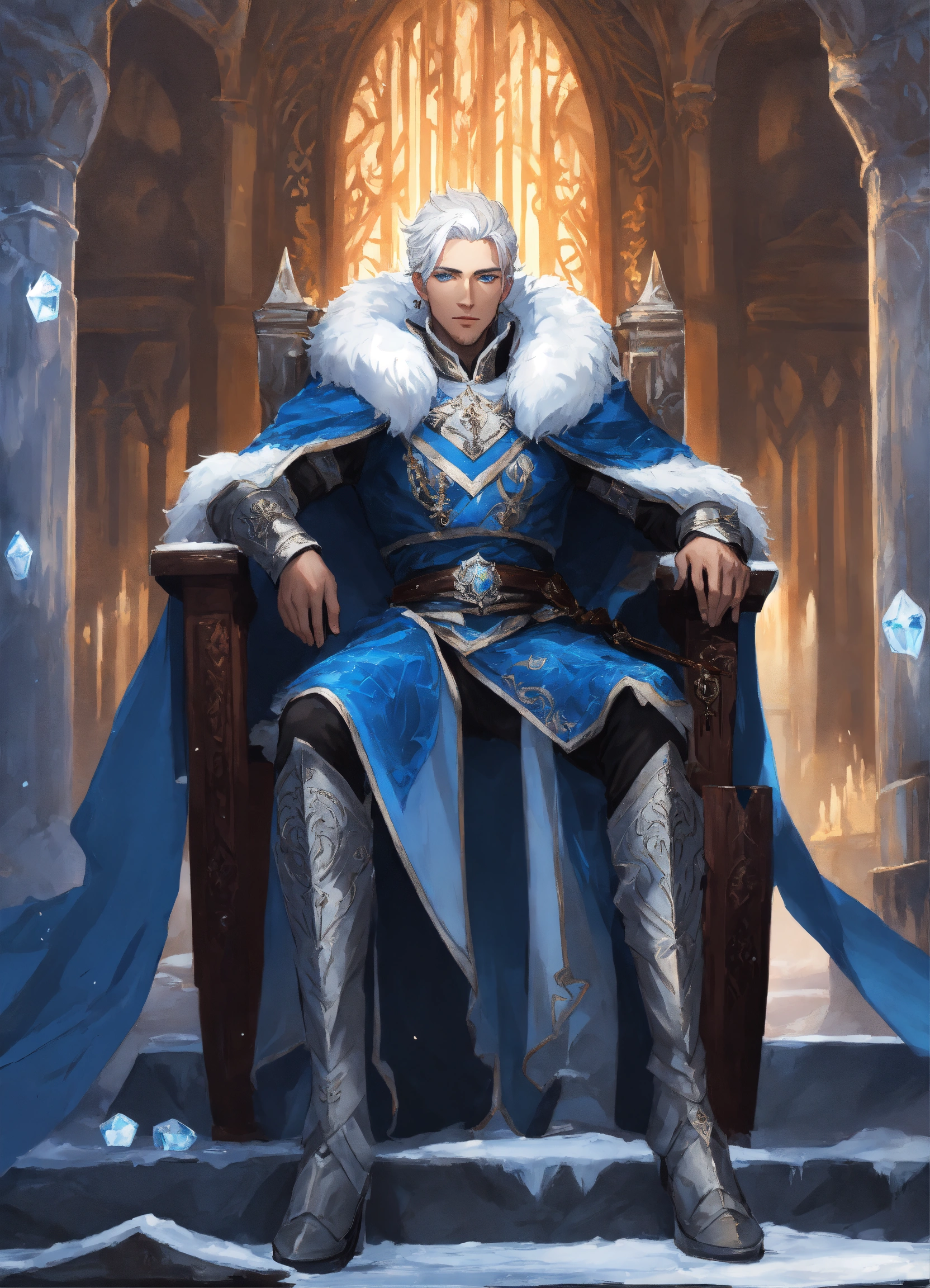 Lexica - A handsome prince of ice, with white hair and blue eyes ...