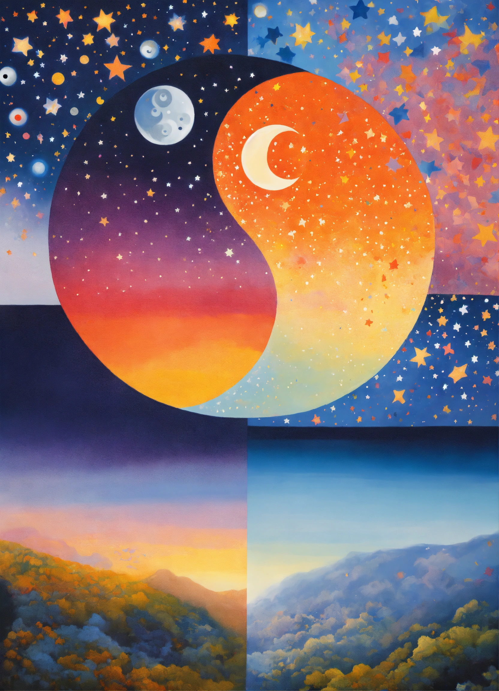Lexica - Dream dimension, ying yang , stars painted rene margritte ...