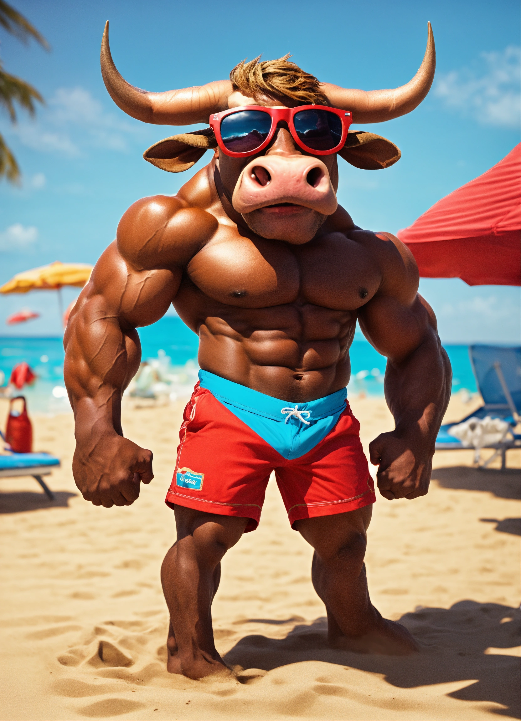 Lexica - A riped bull with abs and shorts and sunglasses and a Bigg ...