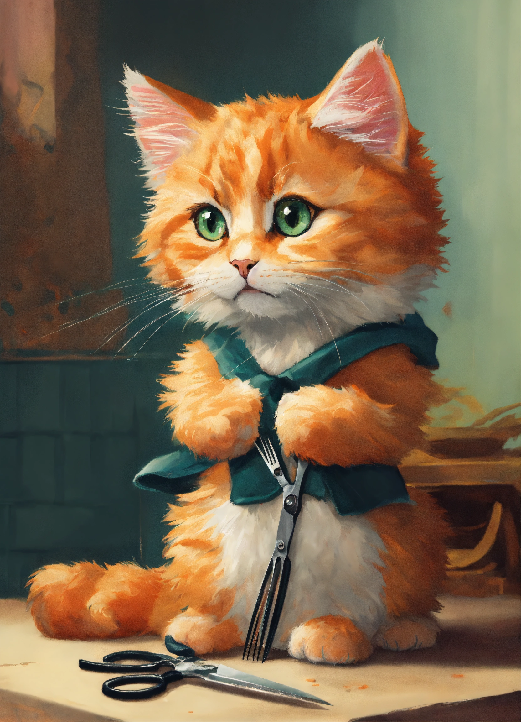 Lexica - Cat with a comb and scissors in its paws