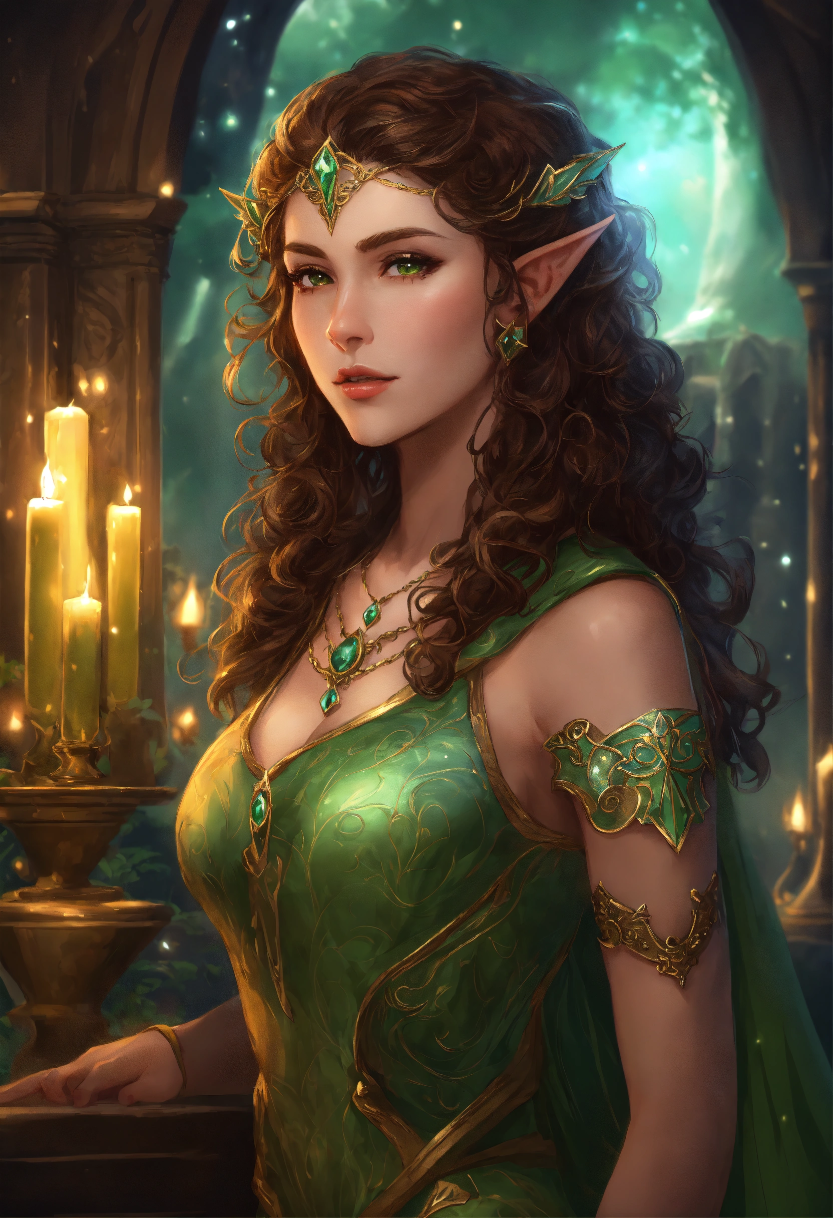 Lexica - Character art of a 24-year-old female wood elf, curly hair ...