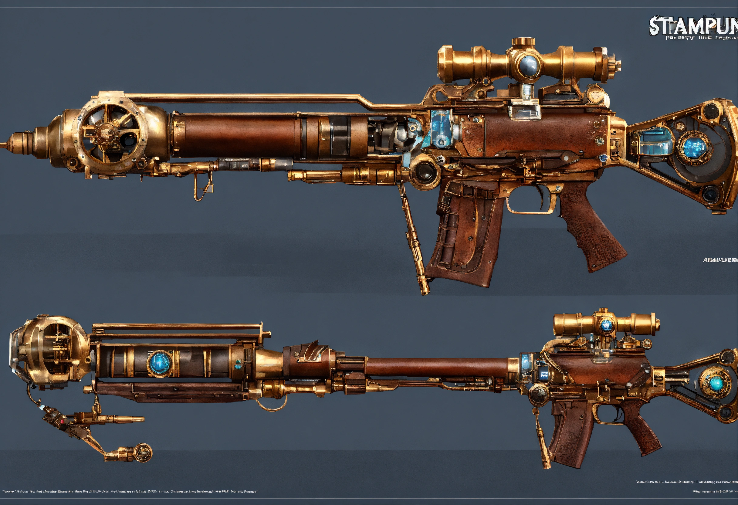 Lexica - Side view of the full image of a steampunk energy rifle