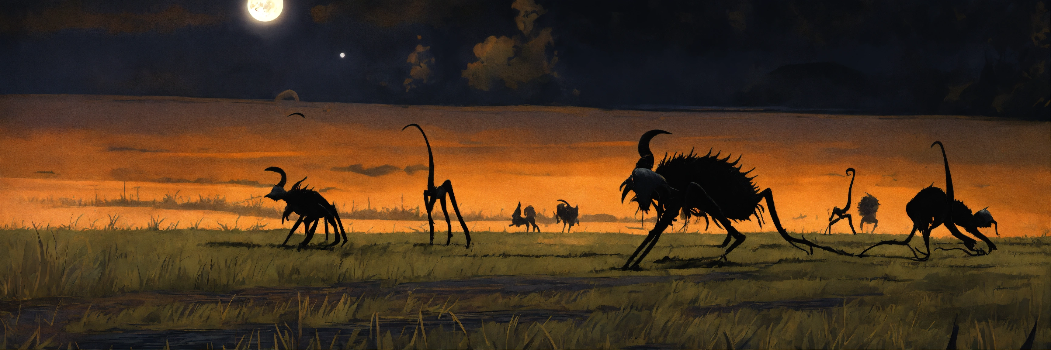 Lexica - Under a full moon, terrifying creatures of various sizes ...