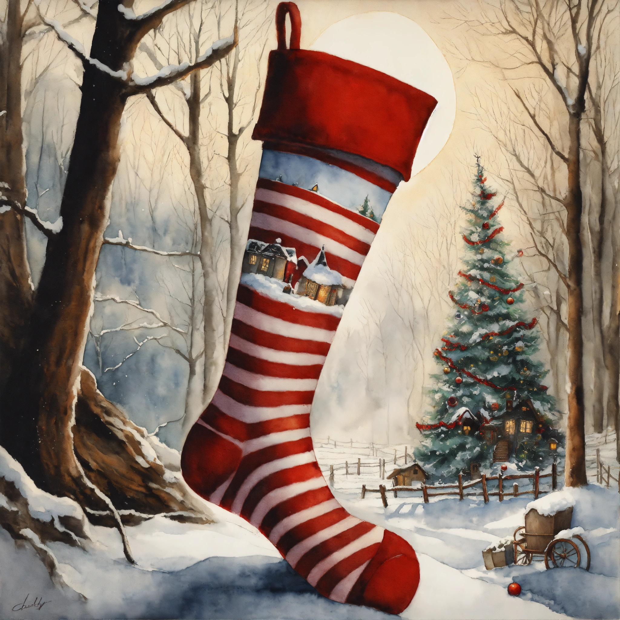 Lexica - Watercolor artwork showcasing Christmas stocking extremely ...