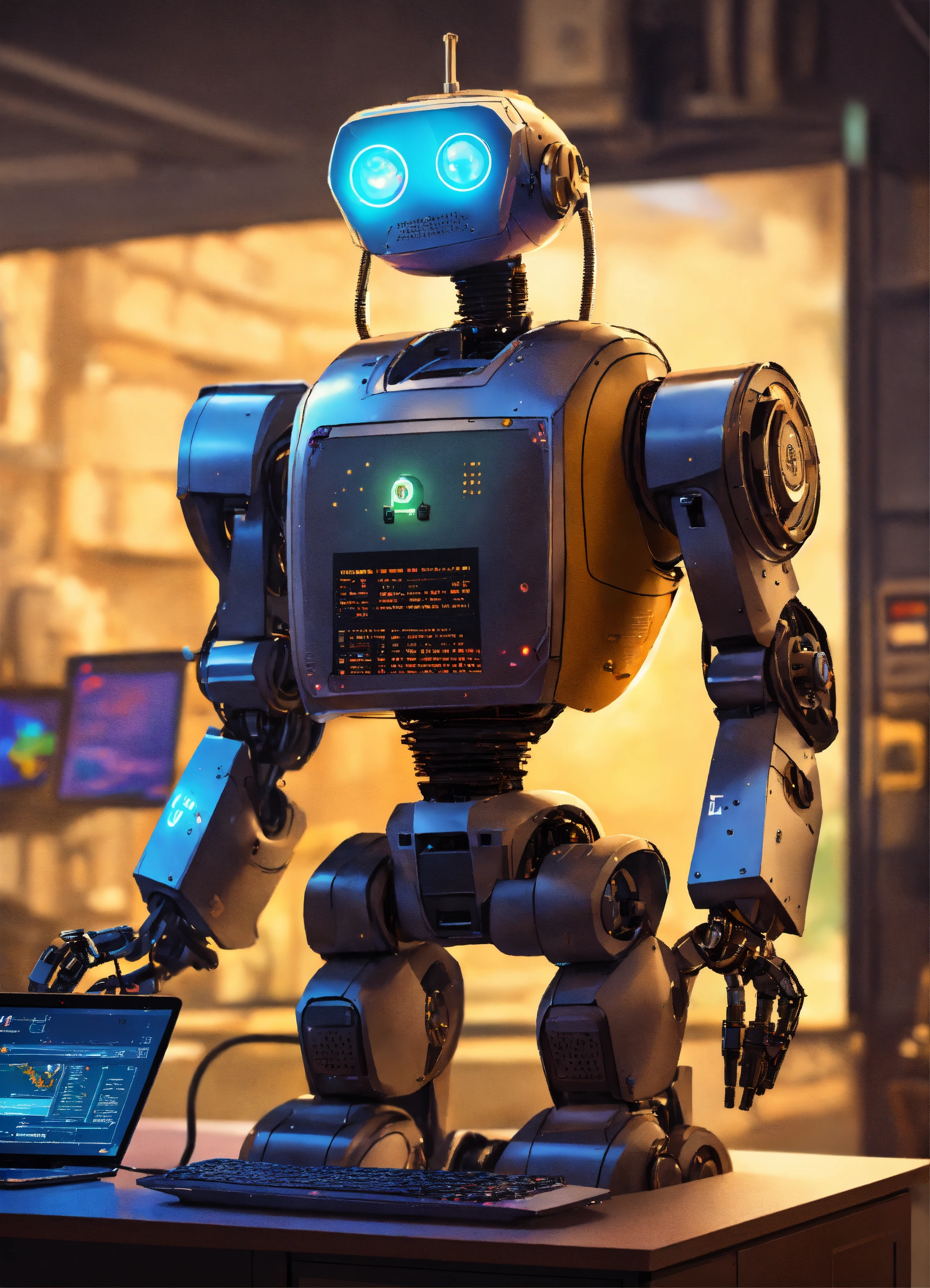 Lexica - The robot is standing next to the computer and looking at the ...