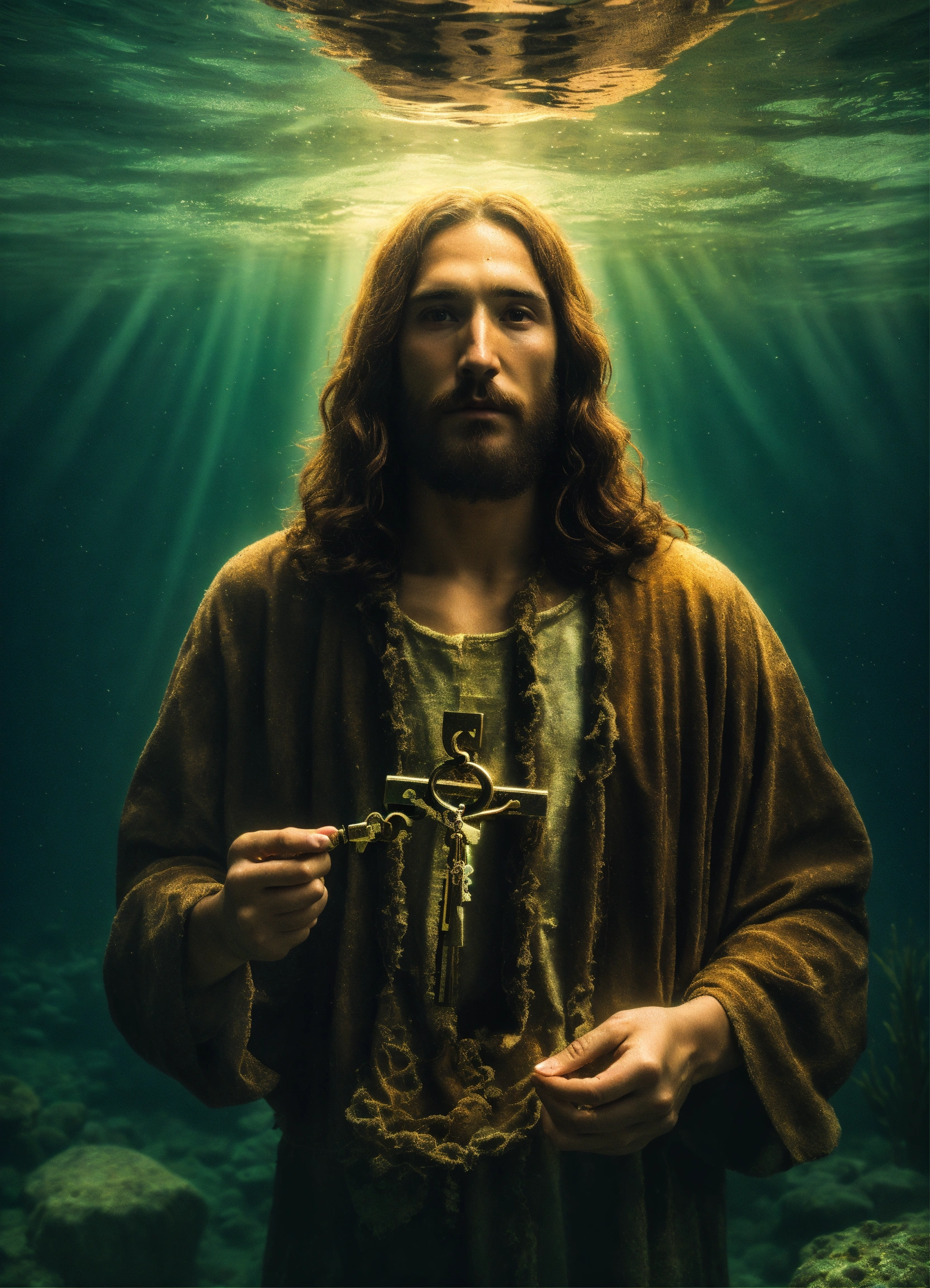 Lexica - Jesus christ underwater holding a skeleton key