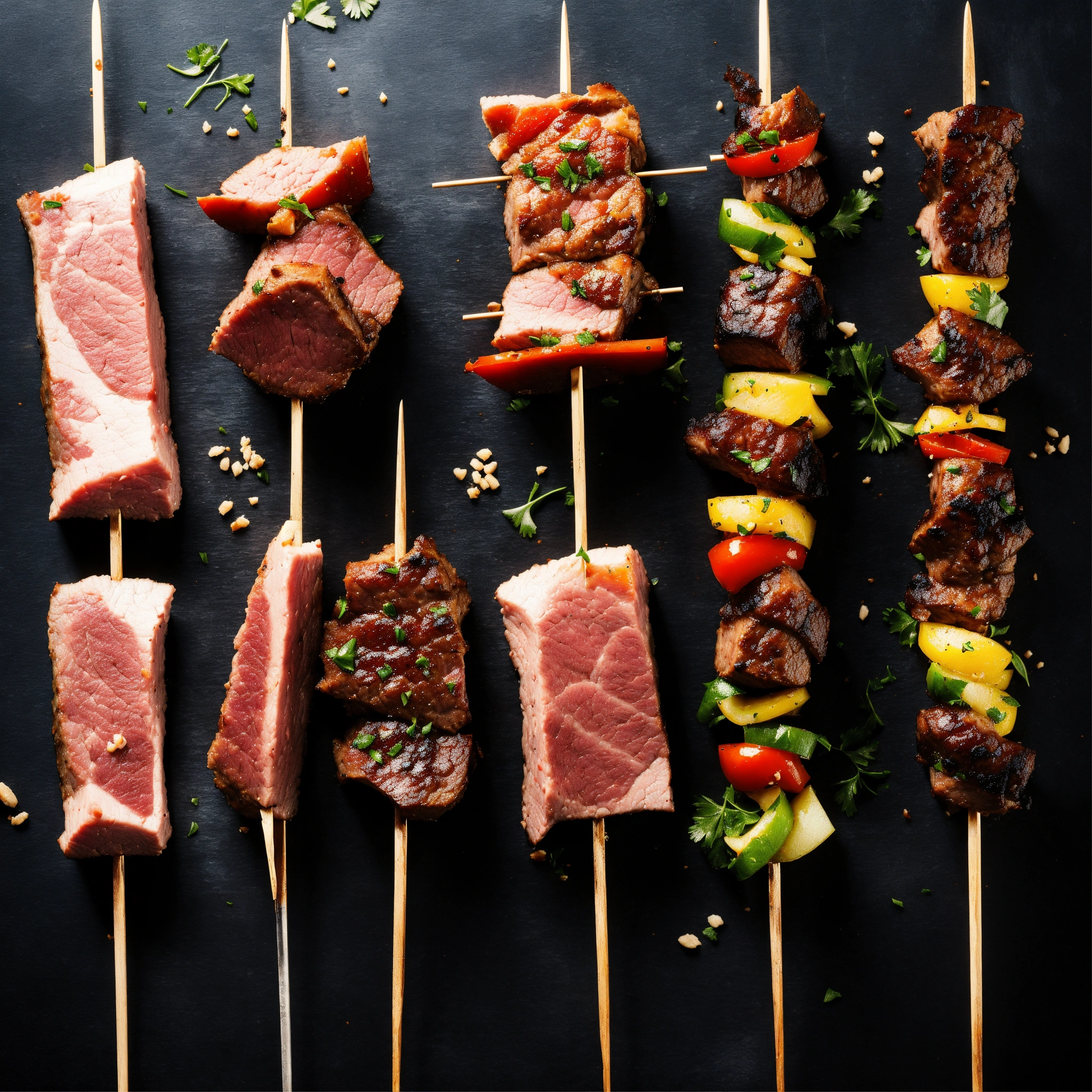 Lexica - Skewer on which meat is threaded, black background, a lot of ...