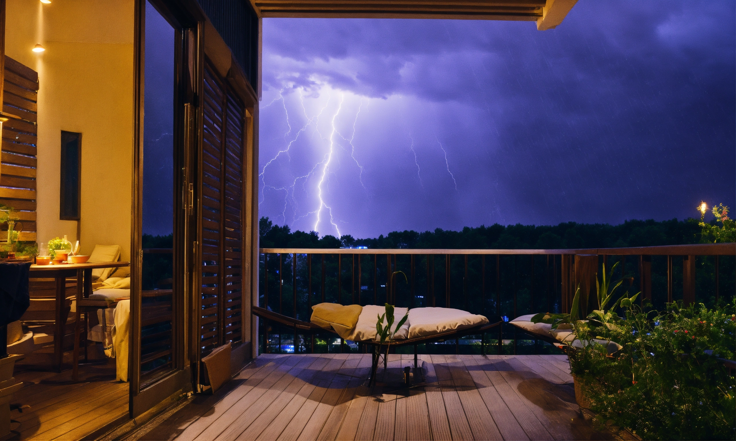 Lexica - Summer thunder at night with rain on the balcony