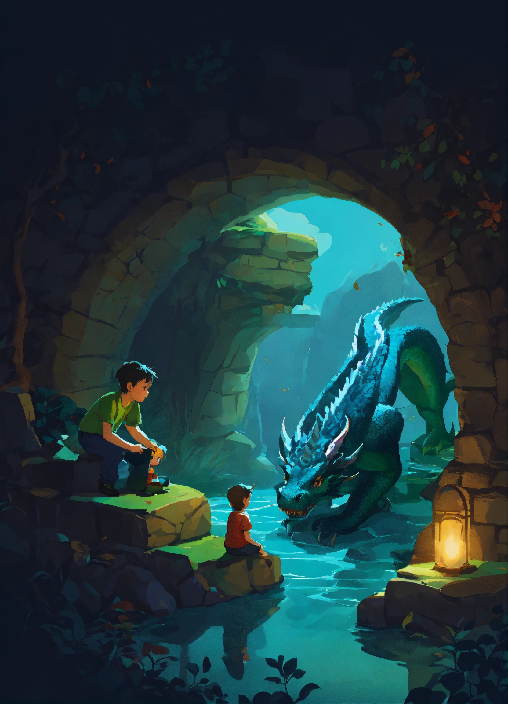 Lexica - An illustration showing a children and the dragon planning ...