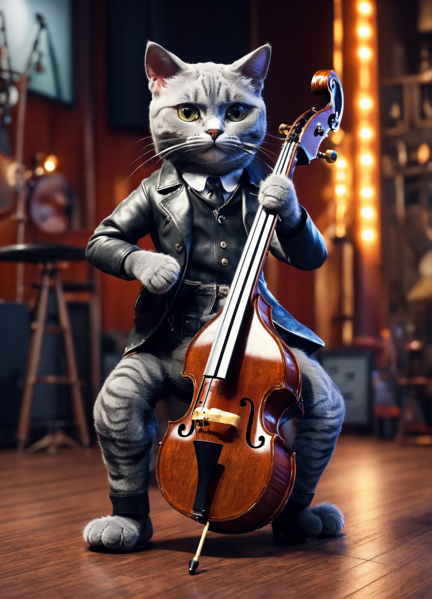 Lexica - 3d image of solid grey color grey russian cat playing double