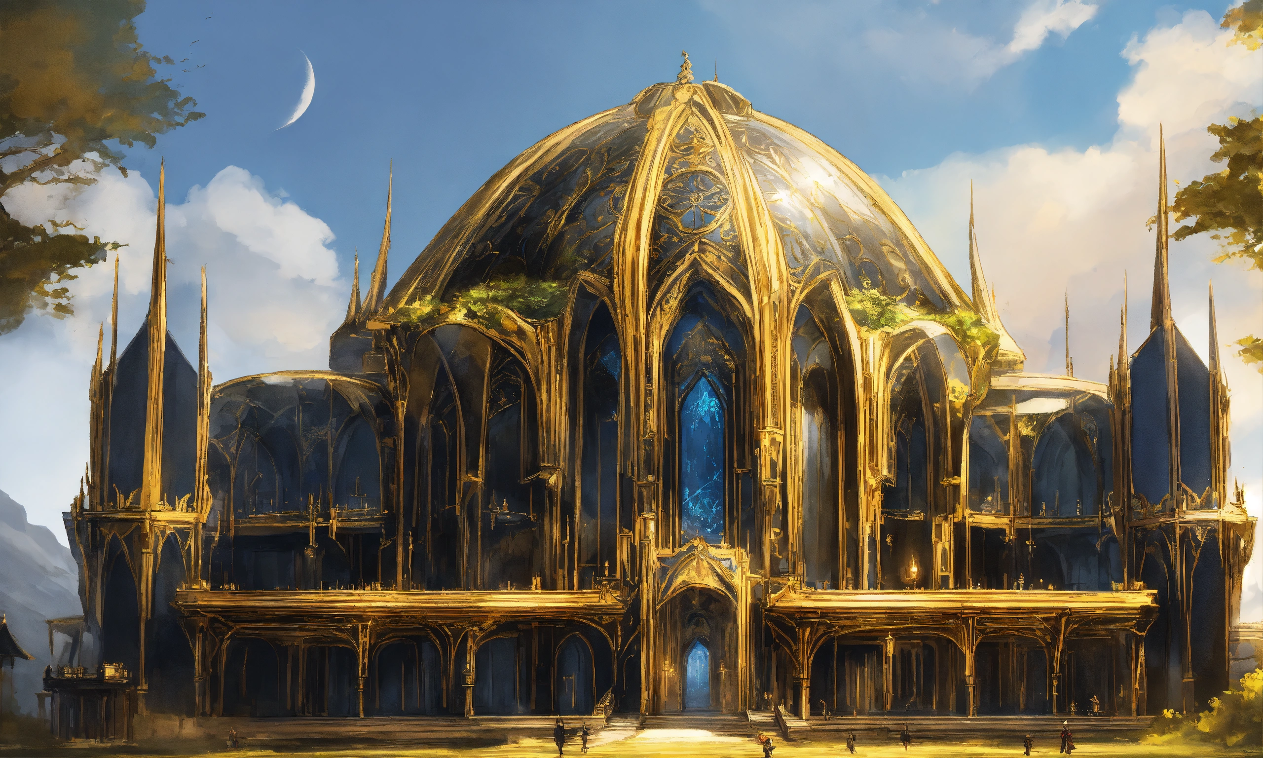 Lexica - Drawing of the full image of a massive black and gold elegant ...