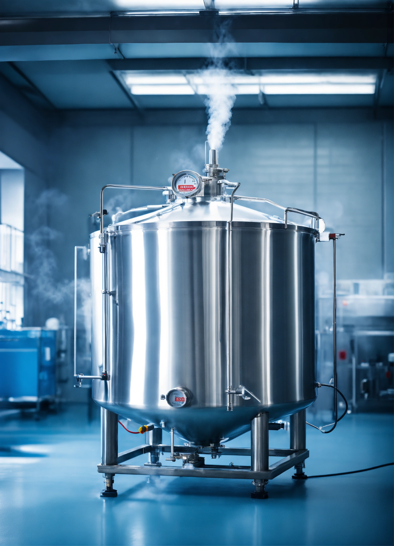 Lexica - Steaming stainless steel tank with open lid filled with liquid ...
