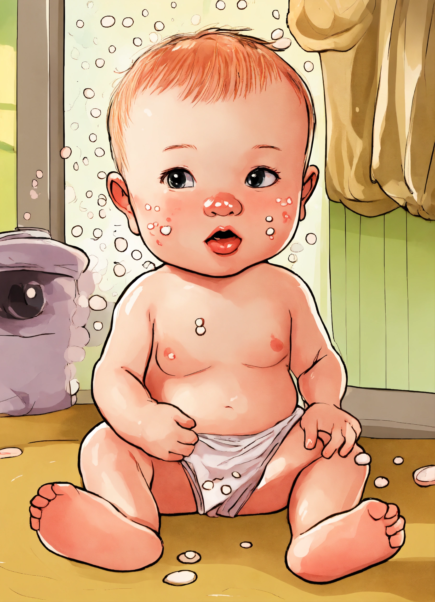 Lexica - A cartoon baby with chickenpox rash