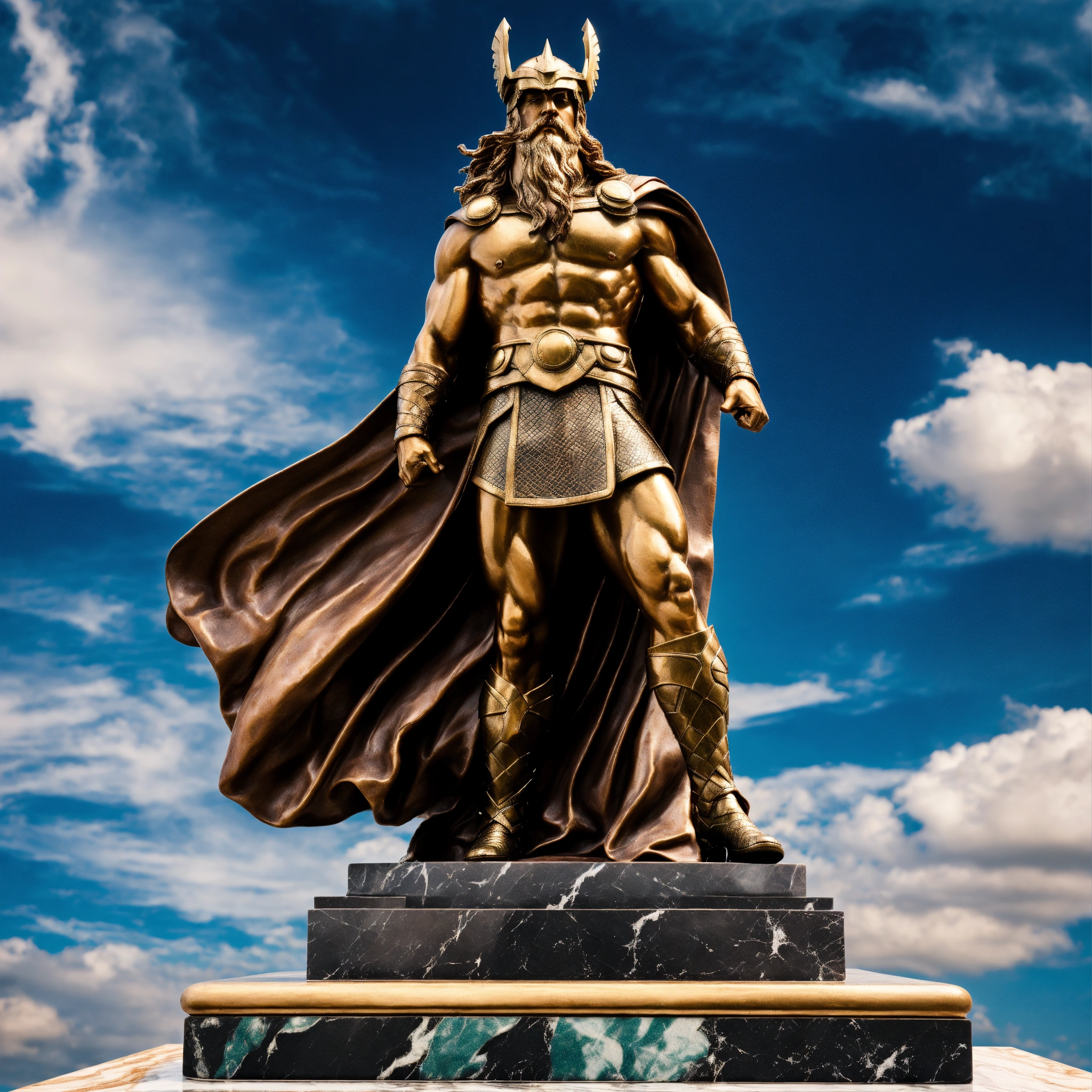 Lexica - Aged bronze sculpture full body of Thor on top of a marble ...