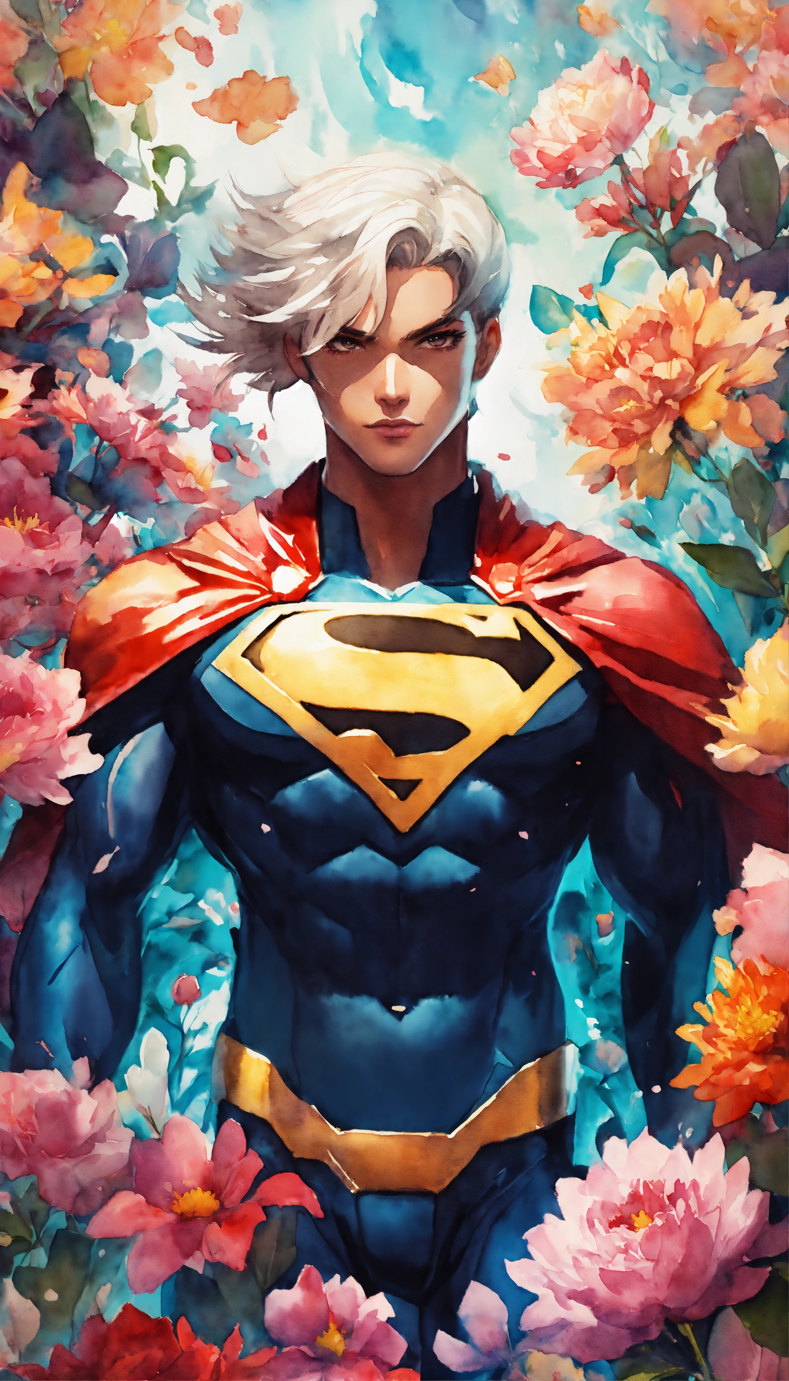 Lexica - Abstract watercolor anime art of a superhero surrounded by ...