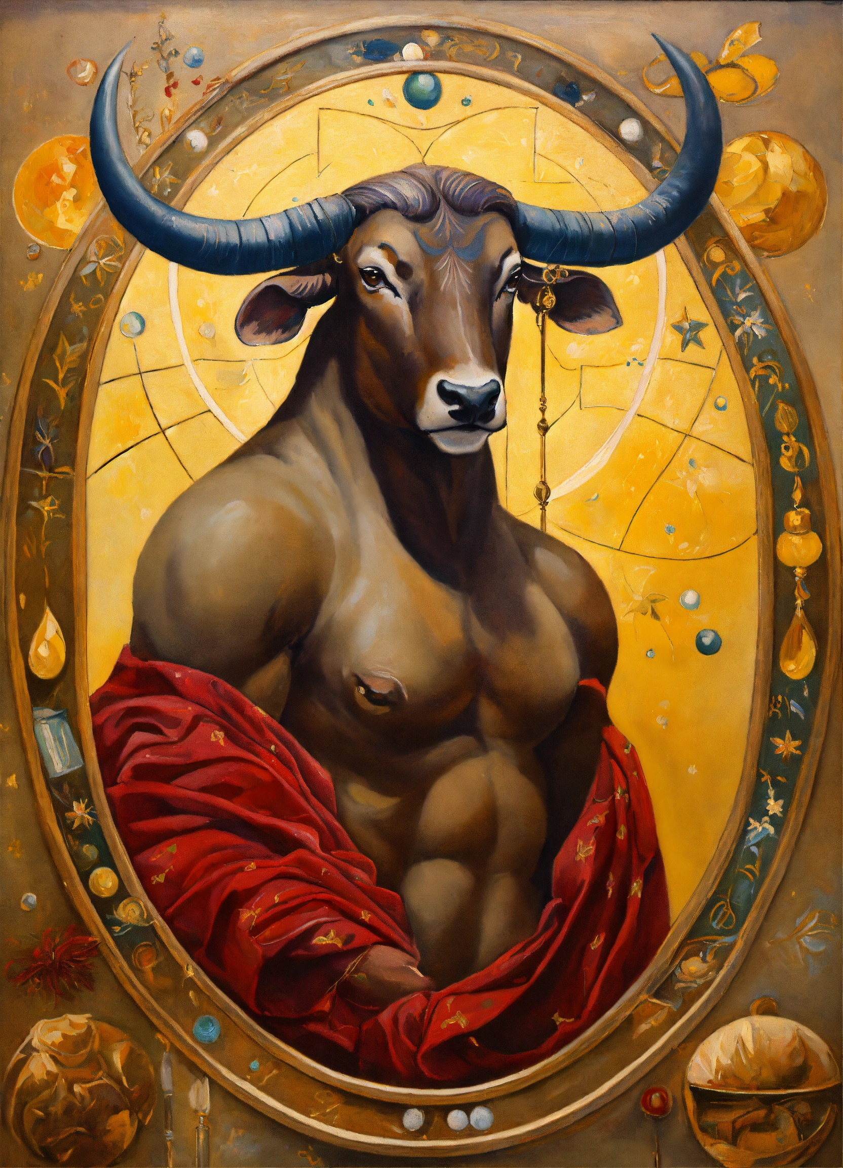 Lexica - Oil painting of the astrological sign taurus personified
